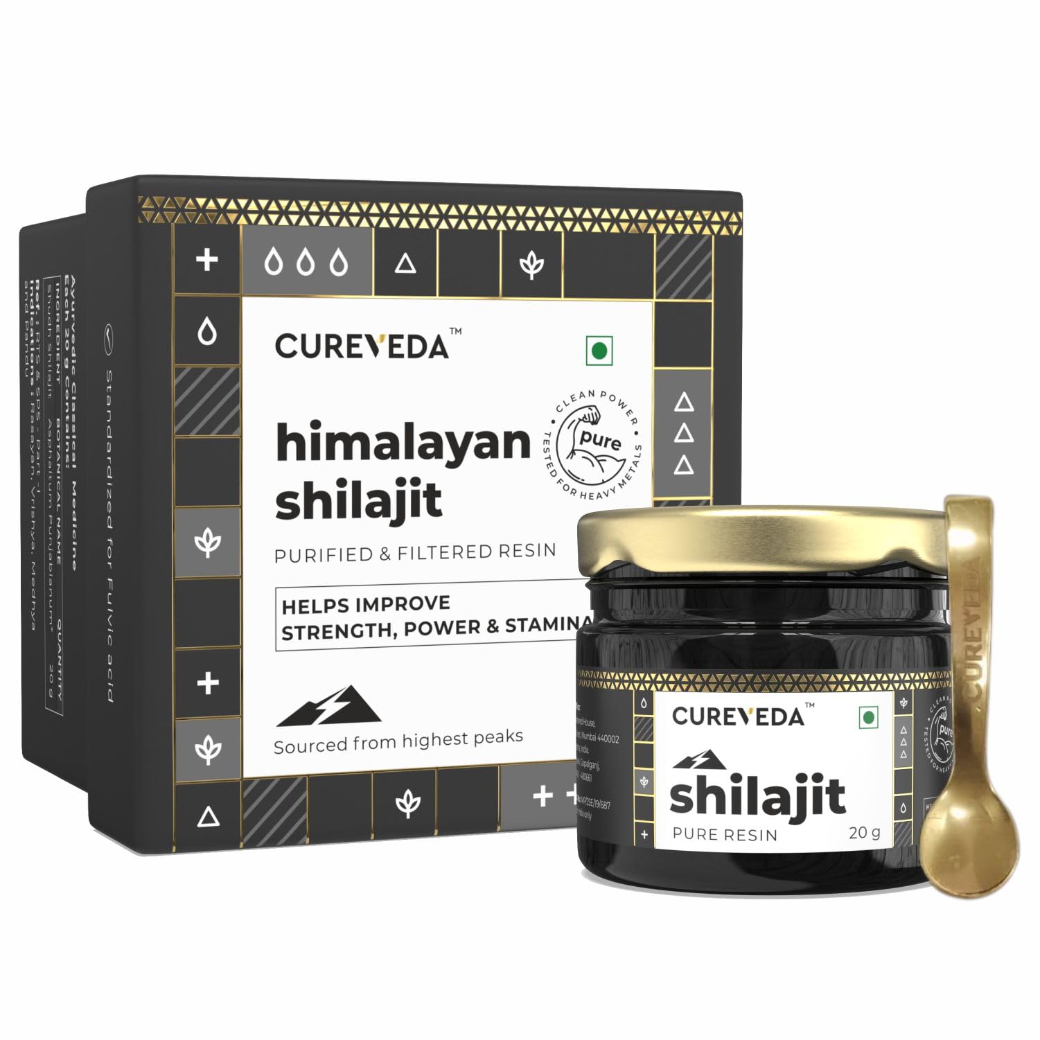 Cureveda Himalayan Shilajit For Men - Resin 20g | 98% Fulvic Acid For Energy, Endurance & Vitality | 100% Ayurvedic
