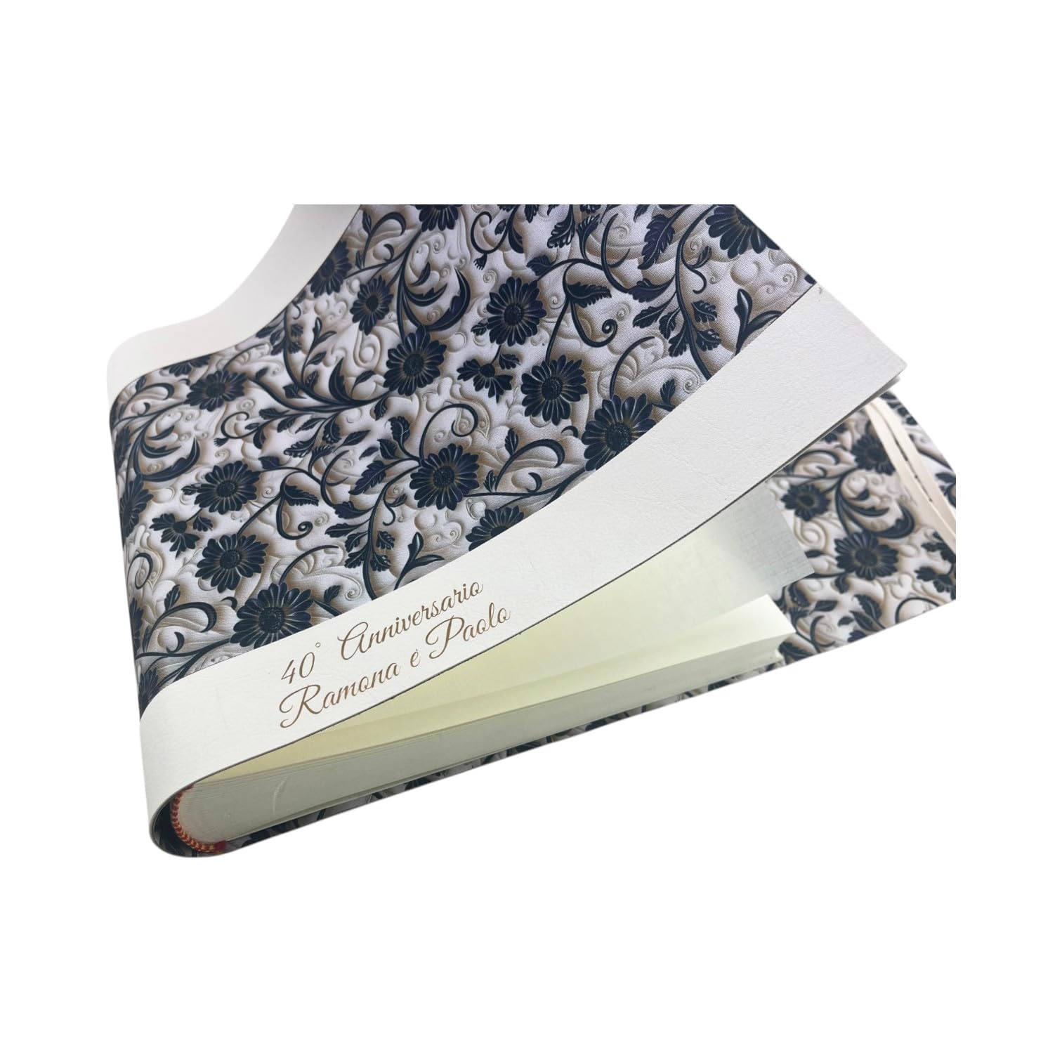 Album fotografico-Double Garden-in tessuto stamp.3D anche all'interno,con fasce in ecopelle LUX personalizzabile.Classico velina Matrimonio Regalo Wedding Anniversario Nozze Argento Oro Laurea Mamma
