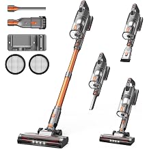 Zefiro Cordless Vacuum Cleaner, 600W 50KPA 55Mins Vacuum Cleaners for Home, Stick Vacuum with LED Display, Anti-Tangle, Wall Mount, Lightweight, Rechargeable Wireless Vacumm for Pet Hair (Orange)