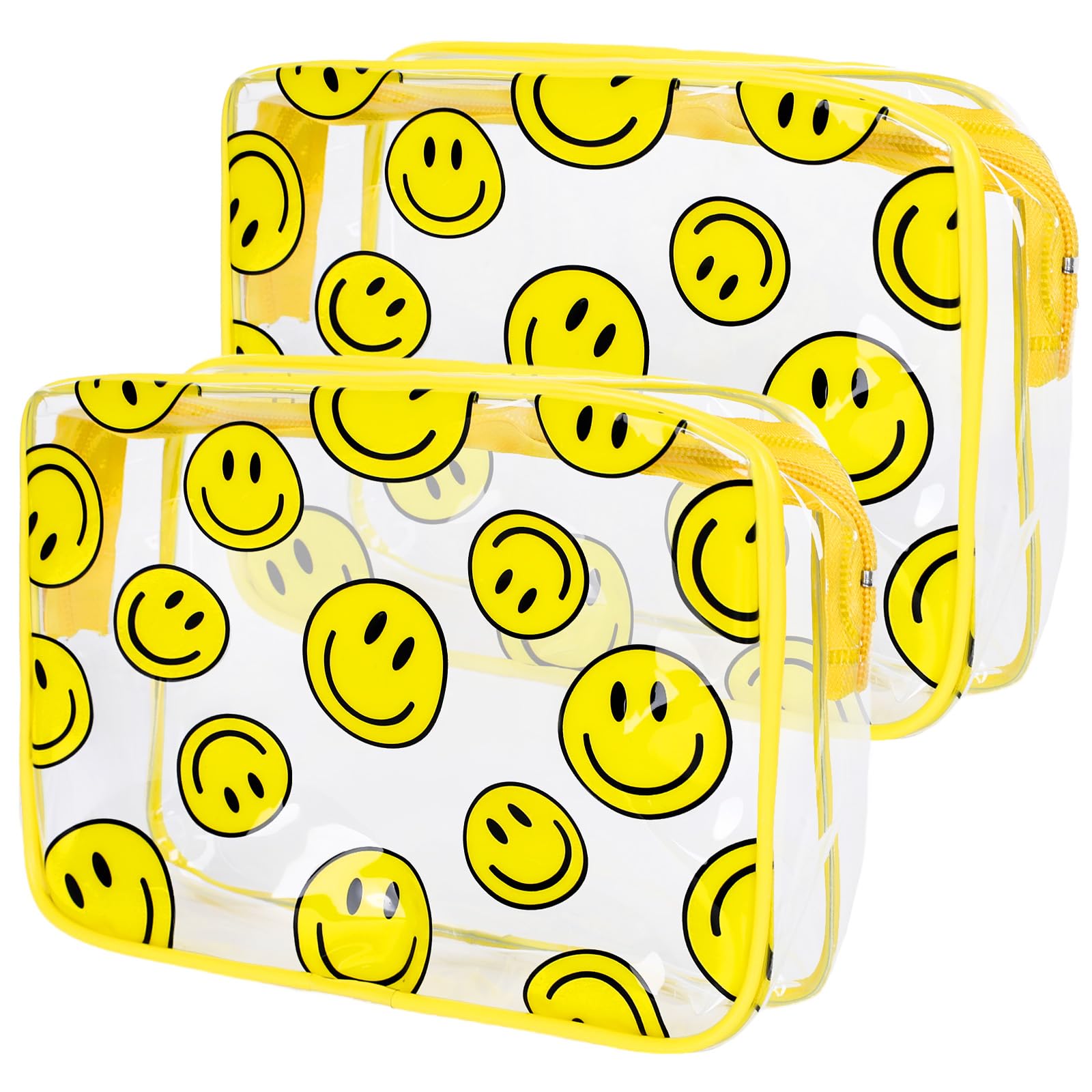 JarThenaAMCS 2Pcs Smile Clear Makeup Bags Classic Smile Face Plastic Cosmetic Bags Waterproof Yellow Toiletry Travel Pouch for Women Summer Beach
