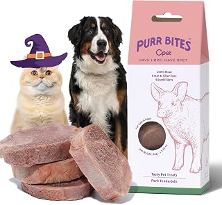 OPET Freeze Dried Cat Treats, Single Ingredient Grain Free High Protein Pet Food for Cats and Dogs, Healthy Training Snacks Sliced Fillets (Pork, 1.48 Ounce)