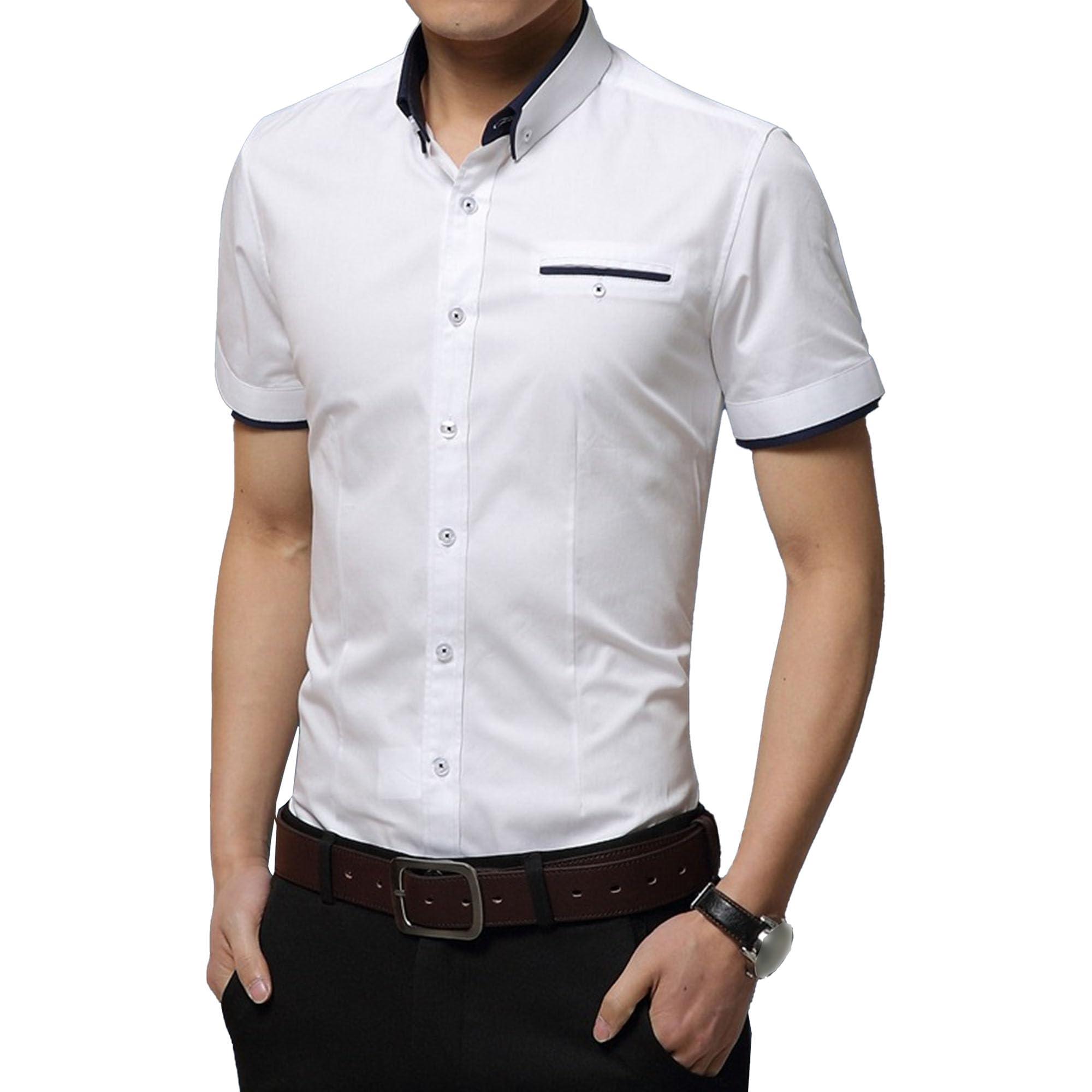Maiyifu-GJ Mens Business Dress Shirts Short Sleeve Casual Button Down Shirt for Men Slim Fit Stretch Dress Shirt