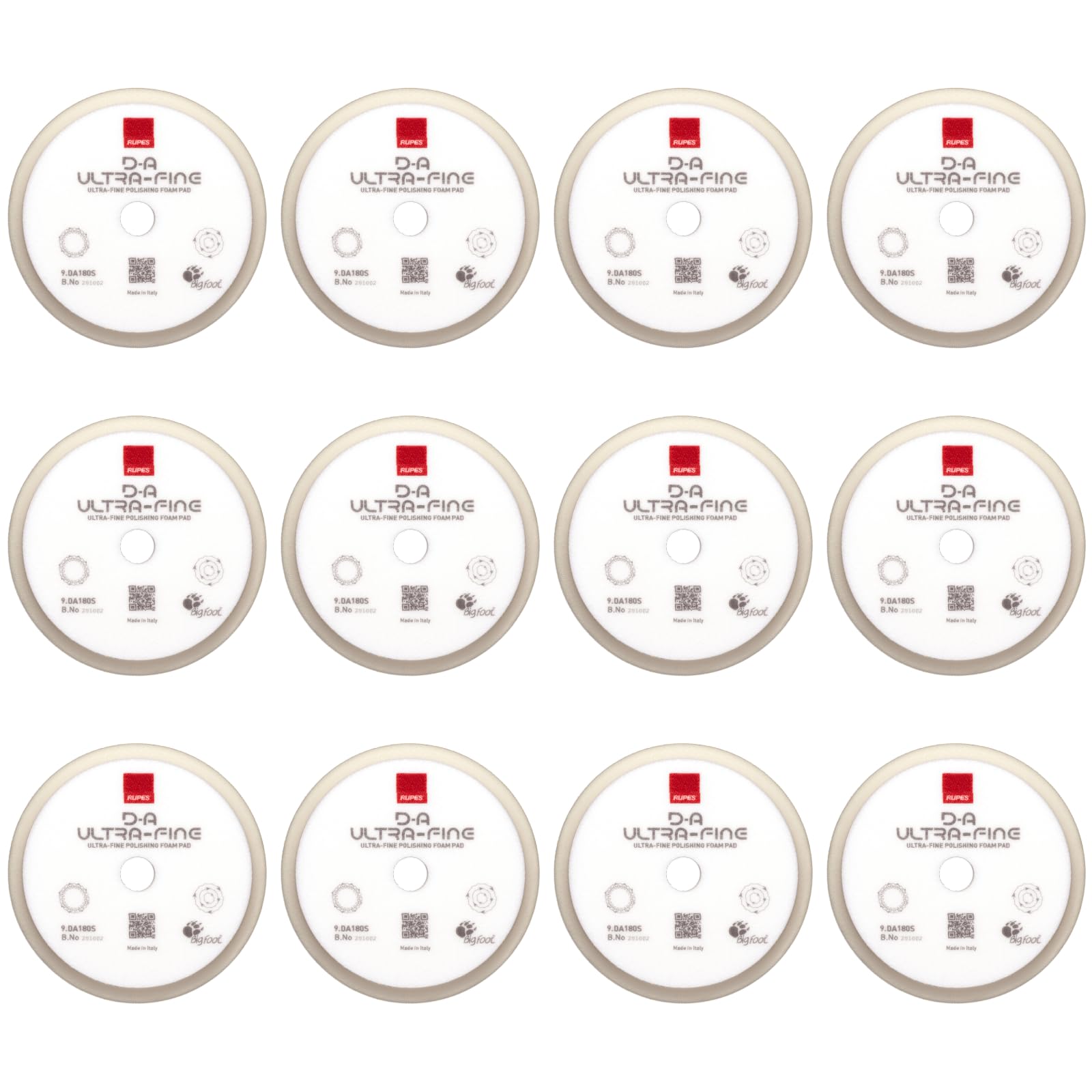 RUPES 9.DA180S Pack of 12 White D-A Ultra-Fine Polishing Foam Pads 180mm | Ideal for Paint Correction | Extremely Fine Defect Removal | Compatible with 6" Backing Plate