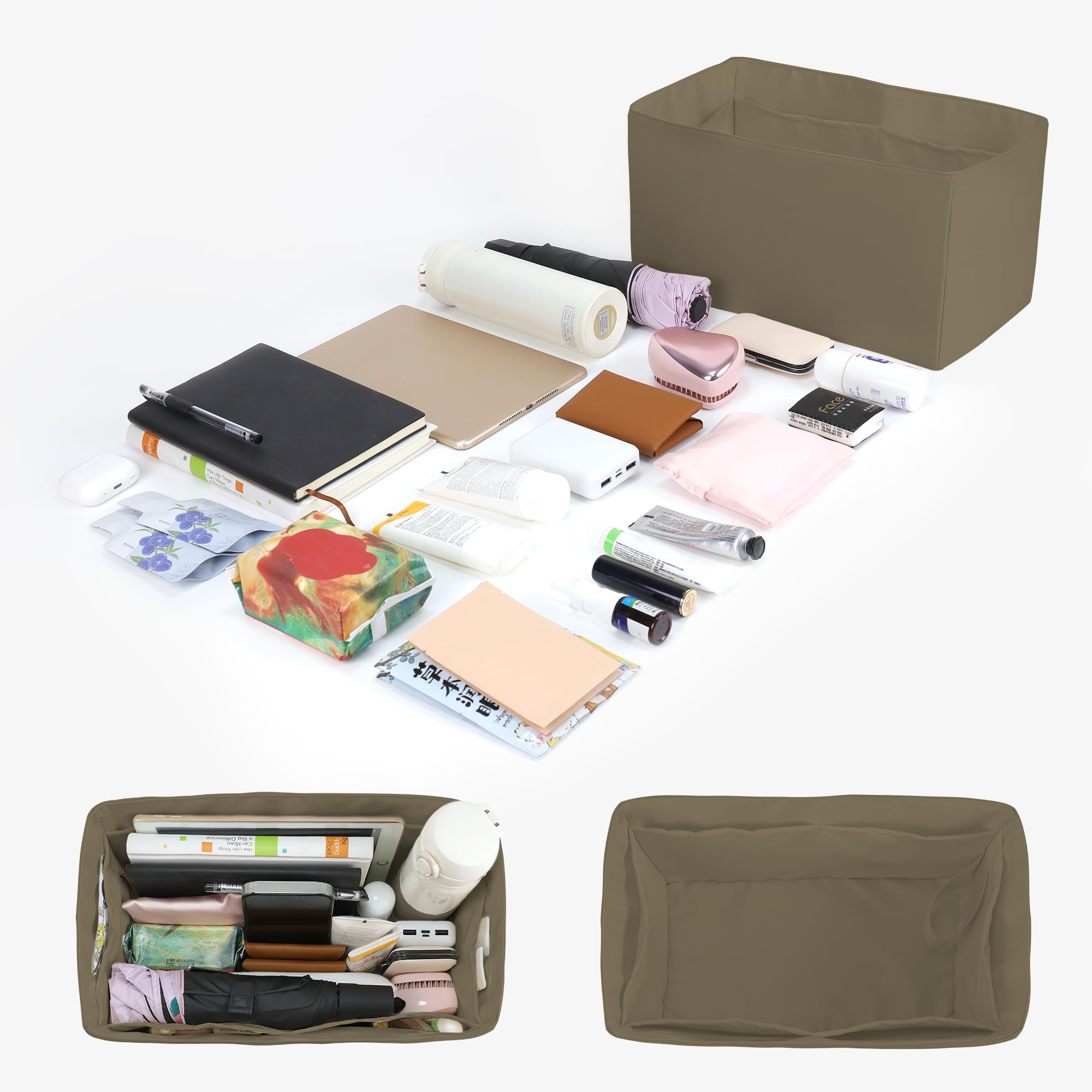 Organizzatore per borse. Design multitascabile, pieghevole, realizzato a mano in nylon e raso, setoso e liscio, può essere utilizzato per molte borse (XL-Etoupe grigio)