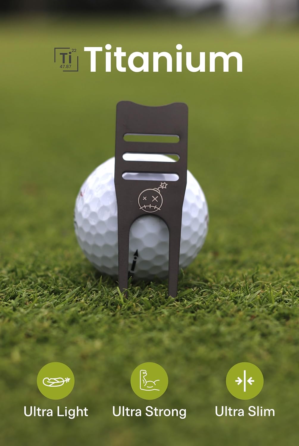 Fastfuse Titanium 4-in-1 Golf Divot Repair Tool & Ball Marker - Club Tee - Groove Cleaner - Putting Alignment Aid