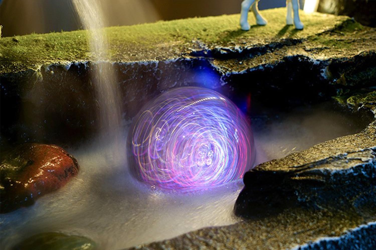 Elegant Multi-Flow Cement Water Fountain with Decorative Plants, LED Lights, and Traditional Aesthetic - Ideal for Indoor and Outdoor Spaces, 77 inch Long, 71 inch Tall