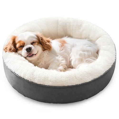 Love's cabin Round Donut Cat and Dog Cushion Bed, 25in Pet Bed for Small or Medium Dogs, Anti-Slip & Water-Resistant Bottom, Soft Durable Fabric Pet Beds, Washable Calming Cat & Dog Bed Dark Grey - 25.0"L x 25.0"W x 8.0"Th - Dark Grey
