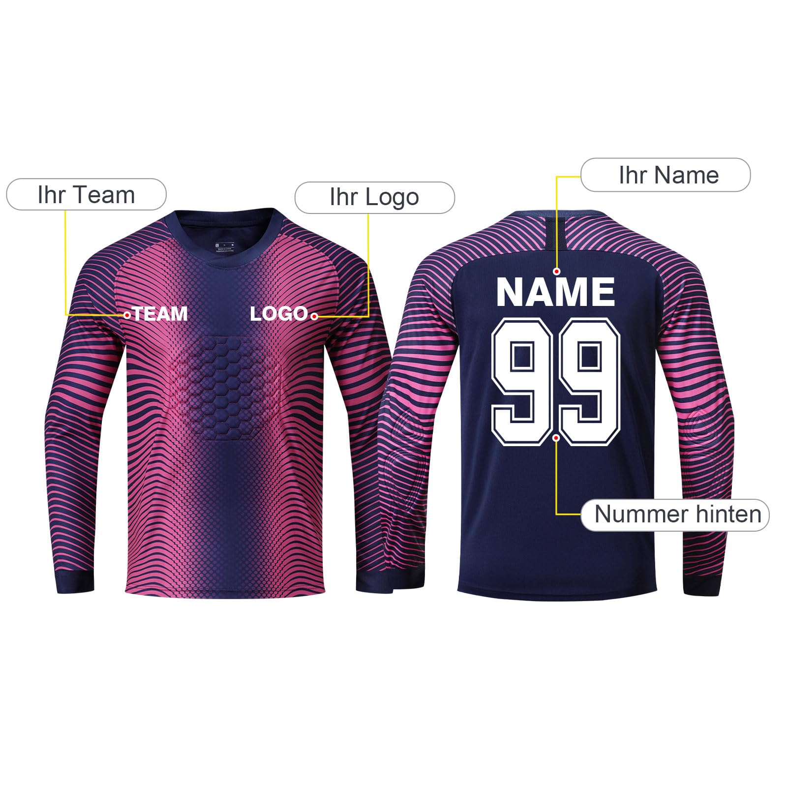 Benutzerdefiniert Torwarttrikot Set Kinder Herren mit Namen Personalisieren Tormann Trikot Kinder mit Polsterung