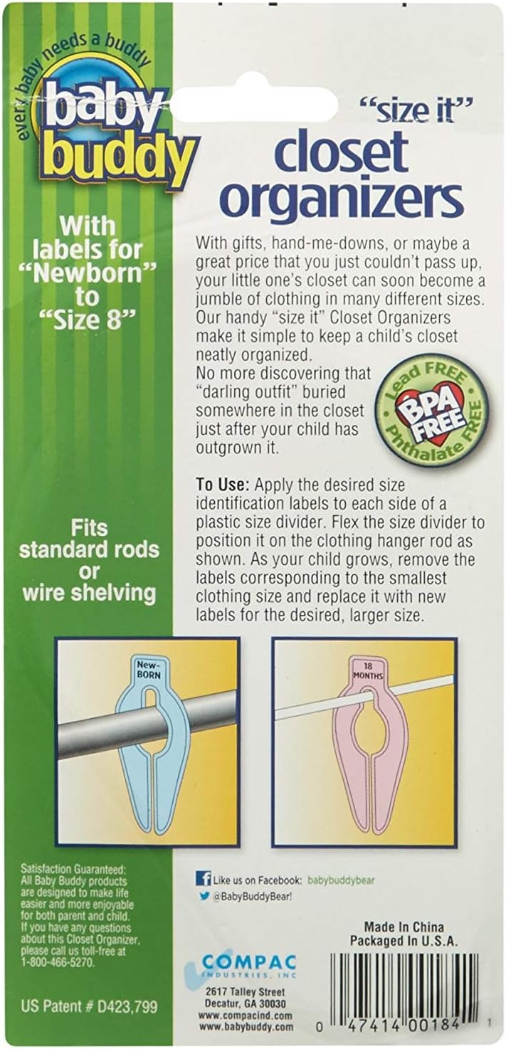 Size-It Closet Organizers By Baby Buddy - Baby Clothes Closet Dividers – Nursery Clothing Organization for Babies and Kids, Newborn Up to Size 8, Clothes Divider for Closet, Gray, 5 Count (Pack of 3)