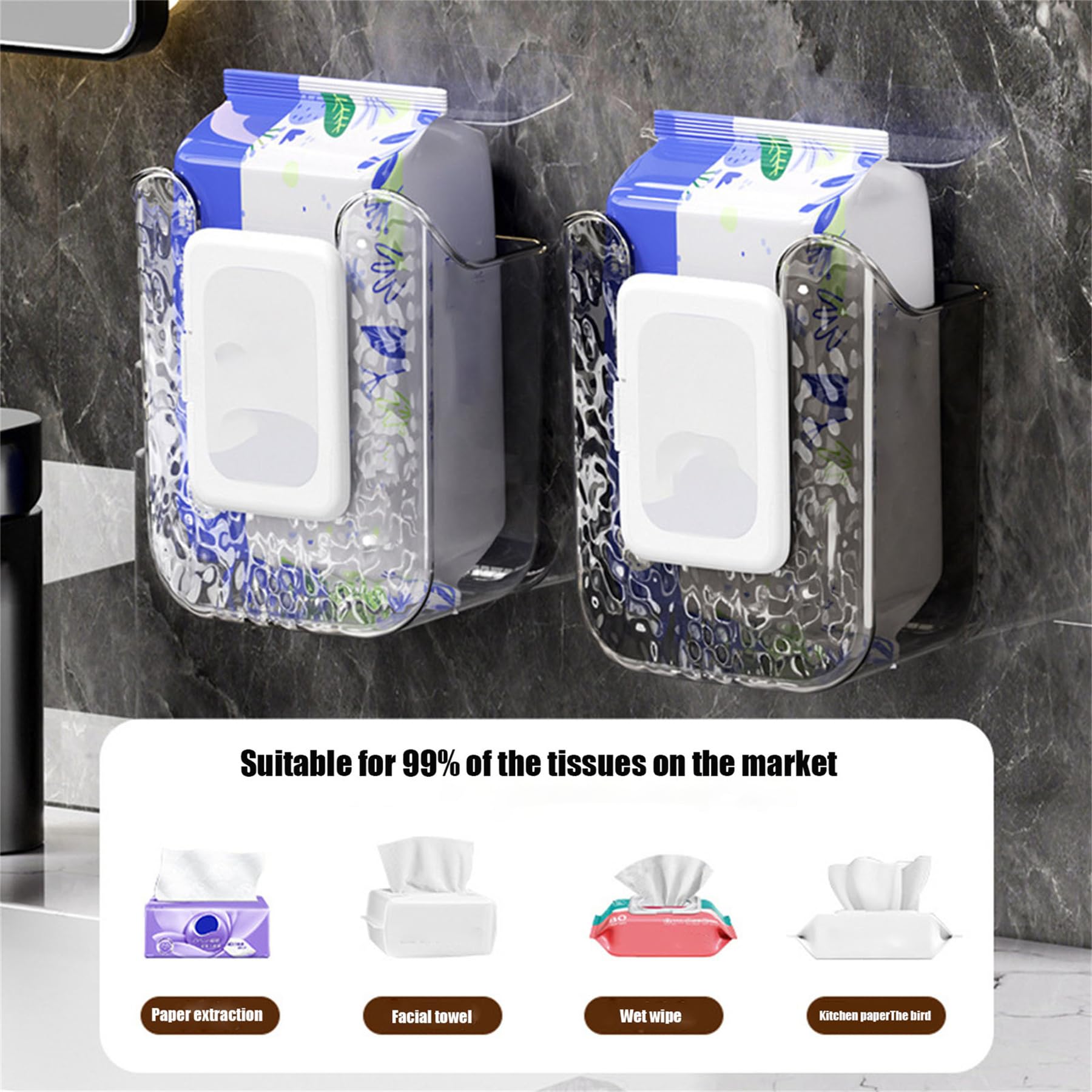 Clear Wall Mounted Wet Wipes Dispenser, Refillable Tissue Box for Kitchen and Bathroom, Strong Adhesive No Drill Storage Holder — view 2