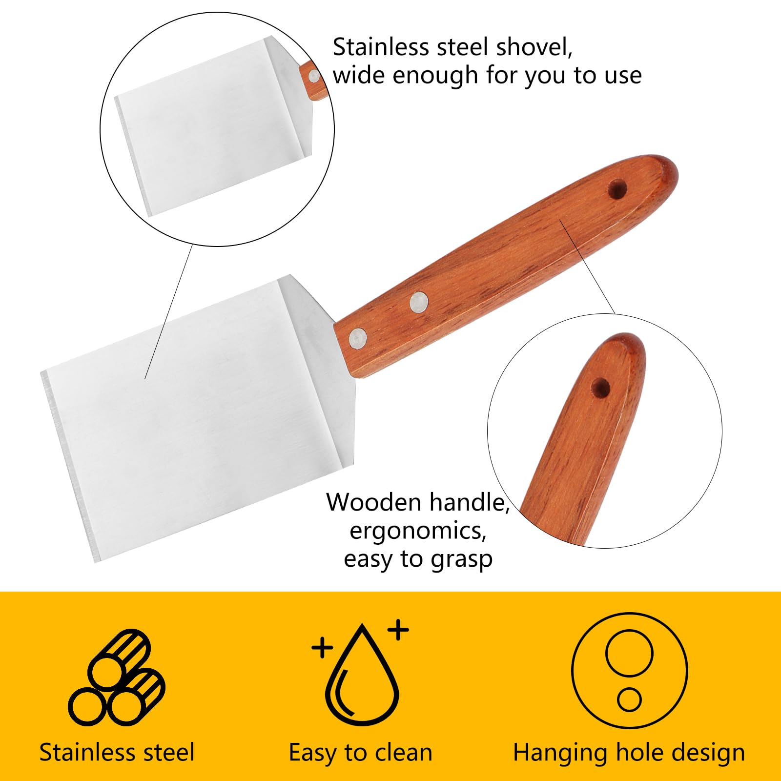 MIDELONG 2 PCS Small Brownie Cookie Spatula Metal Stainless Steel Spatula with Wooden Handle Heavy Duty Spatula Kitchen Cooking Chef Baking Scraper Turner Mini Desserts Serving Spatula - Image 4