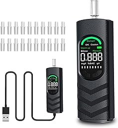 YRHWS Alkoholtester, Alkoholmessgeräte Polizeigenau Promilletester mit USB-C Akku, Professioneller Alkohol Tester mit 20 Mundstücken und Digitaler LCD Bildschirm