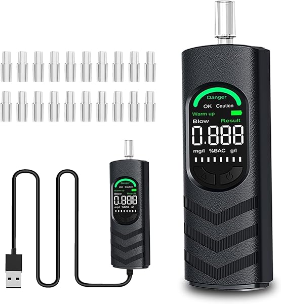 YRHWS Alkoholtester, Alkoholmessgeräte Polizeigenau Promilletester mit USB-C Akku, Professioneller Alkohol Tester mit 20 Mundstücken und Digitaler LCD Bildschirm - 1
