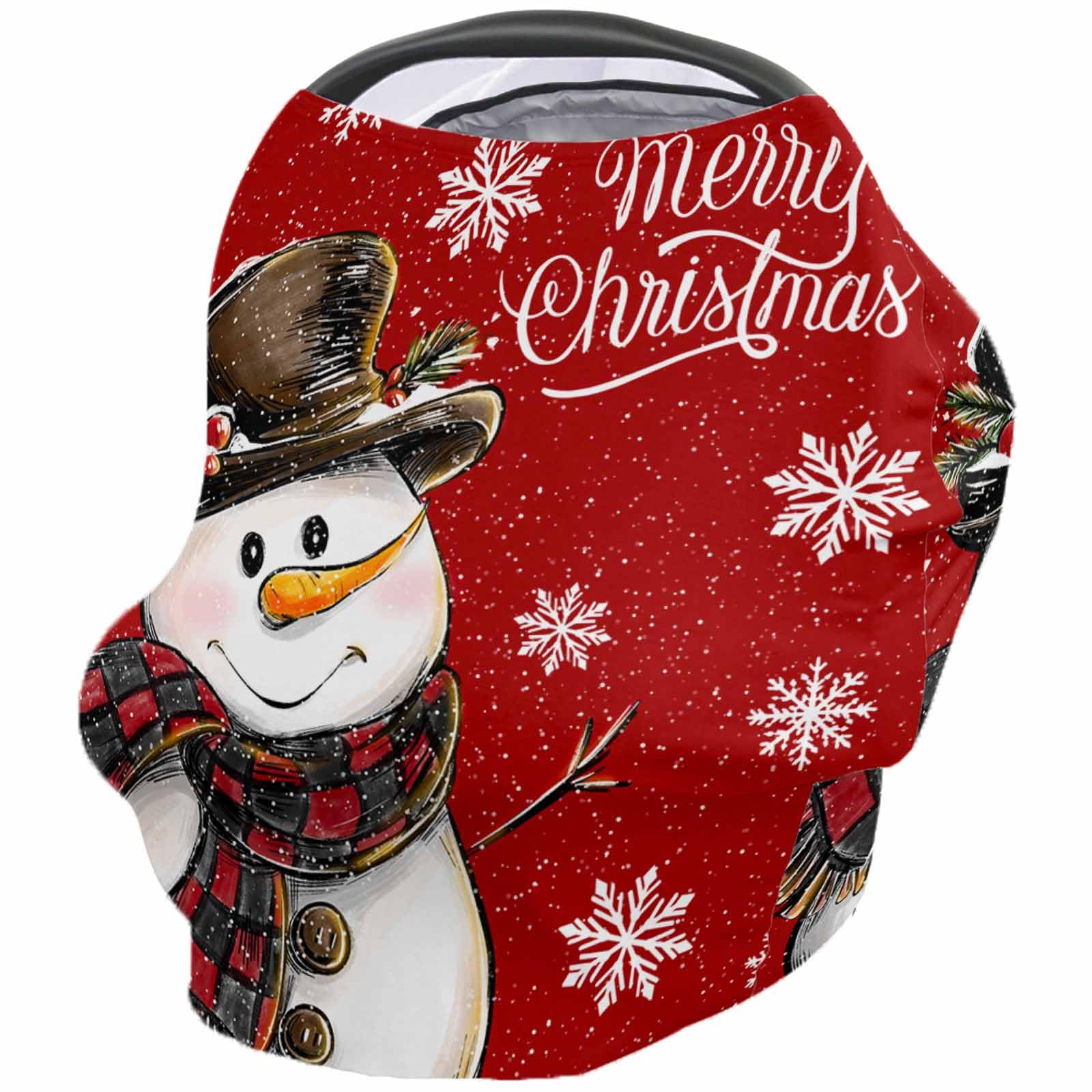 Nursing Cover for Breastfeeding Scarf, Retro Merry Christmas Hand Drawn Snowman Red Baby Car Covers Super Soft Multi Use for Canopy Shopping Cart Cover Blanket Stroller Cover