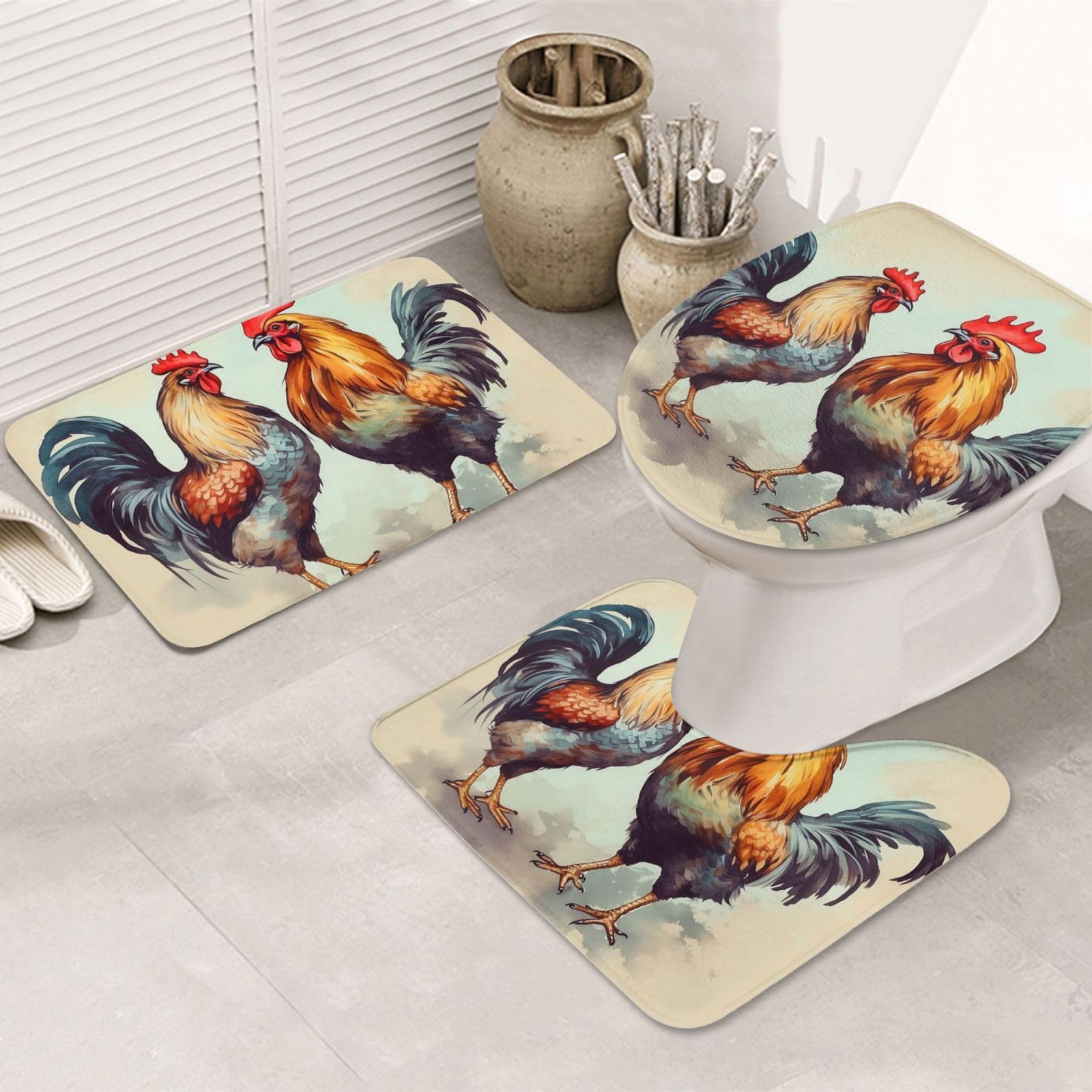 Tapis de salle de bain 3 pièces avec ensemble tapis contour WC et housse abattant
