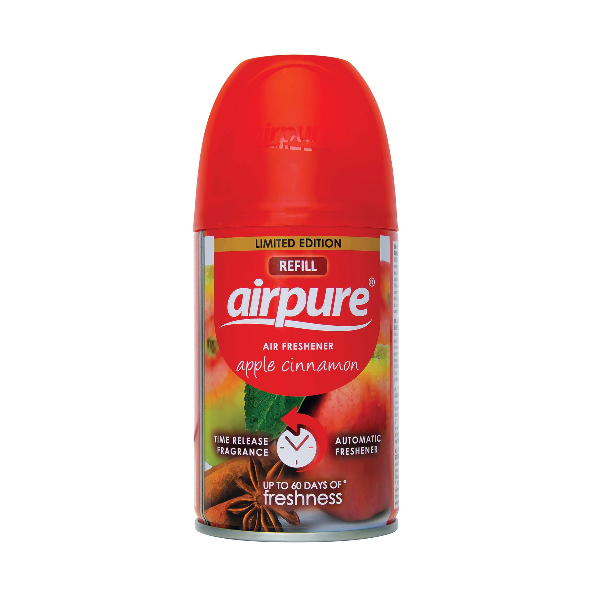AIRPURE Air-O-Matic Air Freshener Refill, 250ml, Automatic Spray Fragrance for Home, Office, Kitchens and Anywhere for a Burst of Fresh Scent - Apple Cinnamon Fragrance
