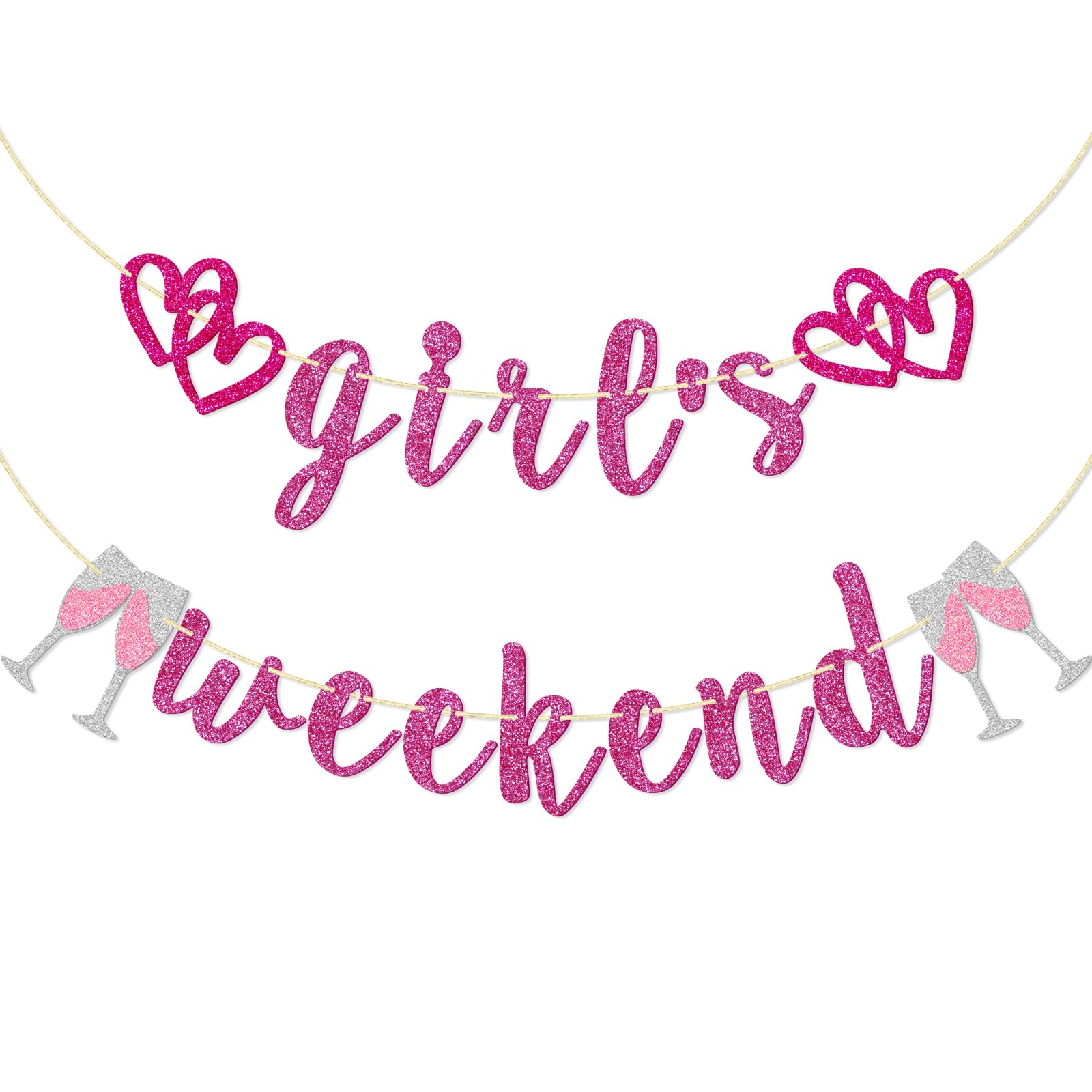 Girl's Weekend Banner, Bachelorette Party Decoration for Girls Party, Pre-strung Bridal Shower Banner (Pink)