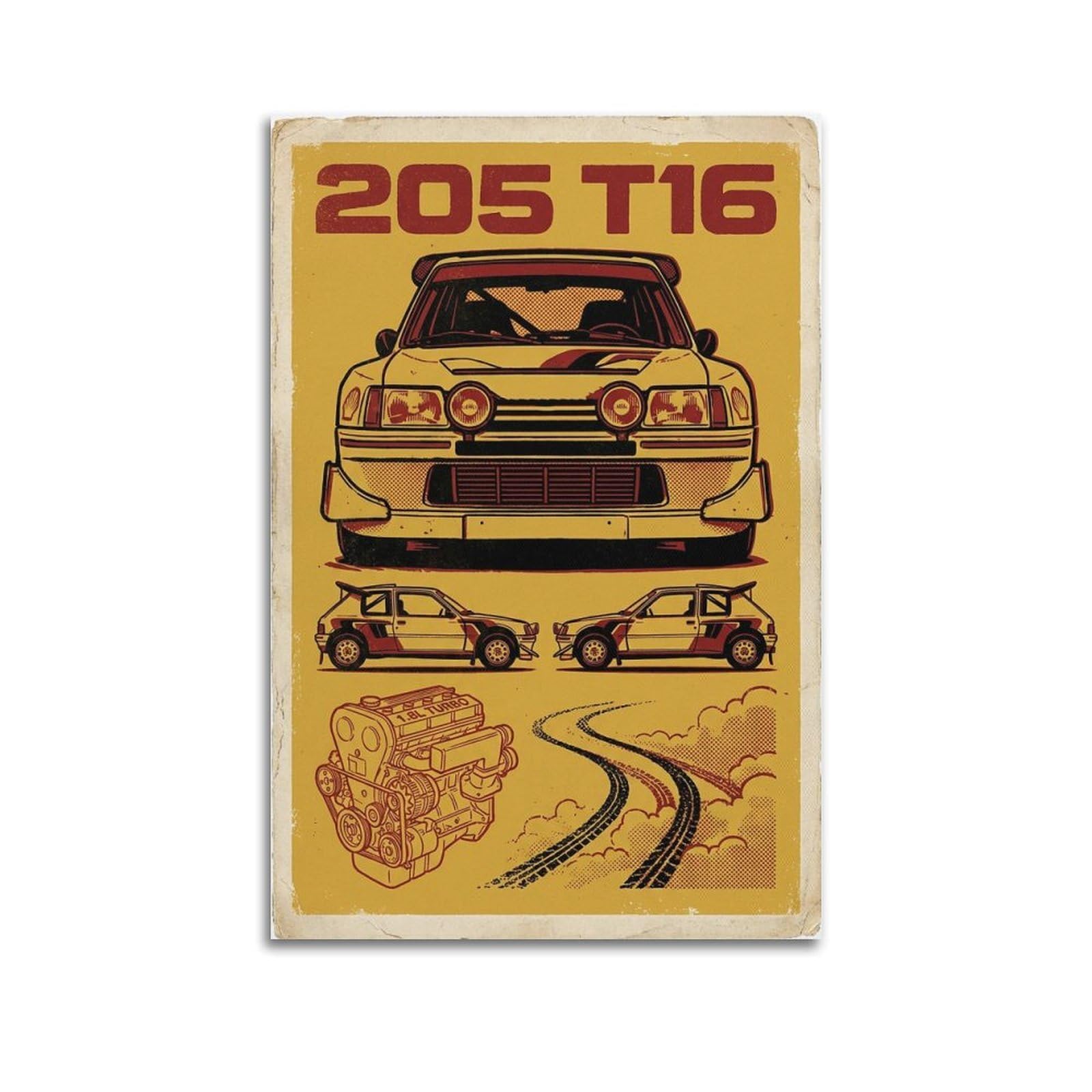 XKUGA Classic Rally Motorsport Poster 205 Turbo 16 Culture Modern Decorative Canvas Prints - Ideal Wall Art for Family, Man Cave, Game Room, Boys & Girls Bedroom 20x30inch(50x75cm)