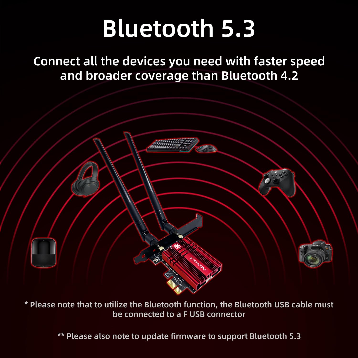 Scheda WiFi 6E PCIe AXE5400 Chipset intel AX210 con Bluetooth 5.3 Scheda di rete Wireless PCI Express Adattatore Tri-Bande (6GHz/5GHz/2.4GHz) 5374Mbps per PC fisso Windows 10/11 (Rosso)