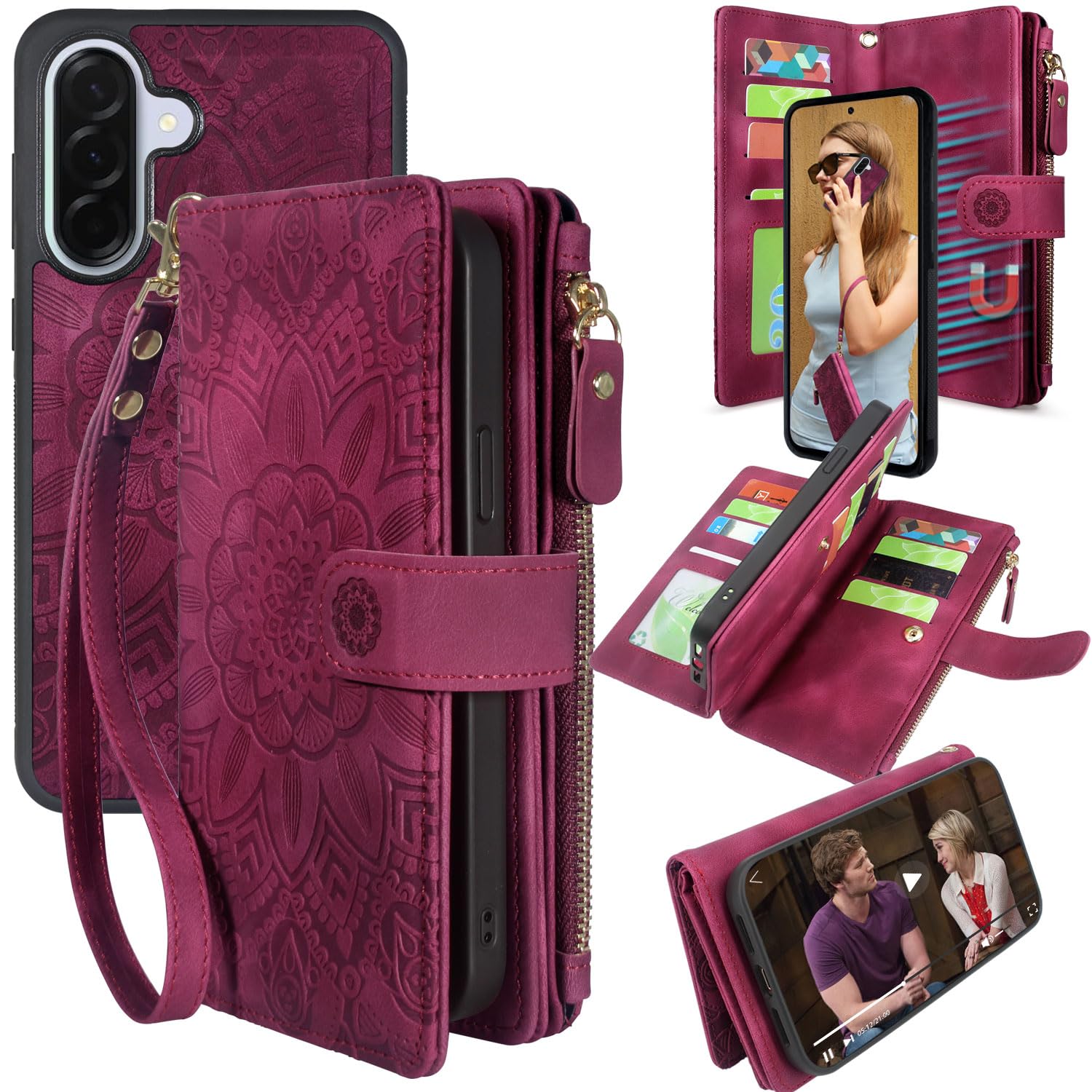 Harryshell Detachable Wallet Leather Case Compatible with Samsung Galaxy A36 / A56 2025 Magnetic Phone Case Zipper with Cash Coin Pocket Multi Card