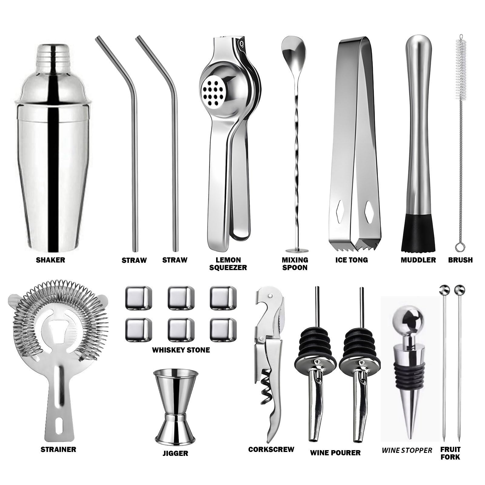 Coctelera para Cócteles Kit 23 piezas Coctelera de Acero Inoxidable Con Soporte acrílico juego de barman herramientas de mixología set de regalo Cóctel Recetas para Mezclar Bebidas,Barra,hogar