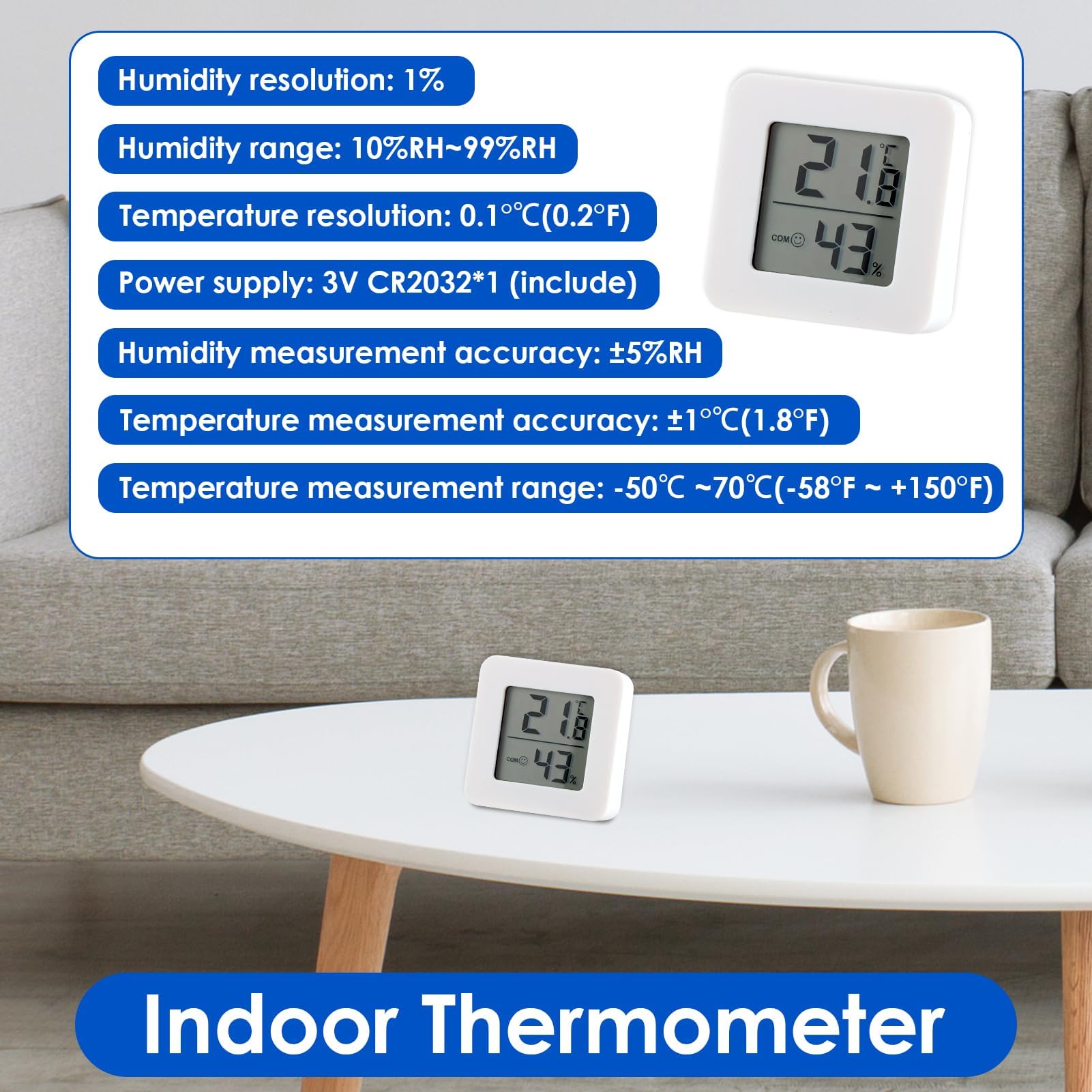 Lote de 6 termómetro interior digital con higrómetro digital, mini medidor de temperatura y humedad para casa, LCD grande, indicador de confort, termómetro digital casa preciso para oficina y hogar