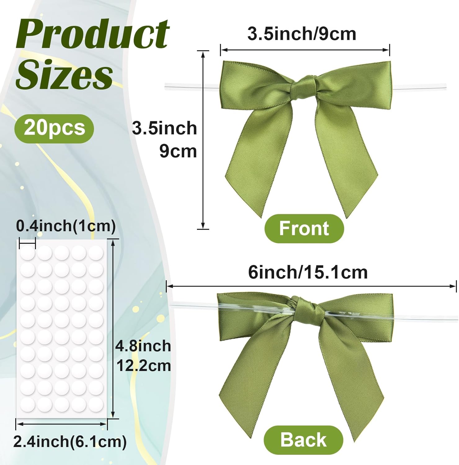 20pcs 3.5" Twist Tie Bow for Crafts, Mini Premade Gift Wrap Bows, Satin Ribbon Bowknot for Wrapping Wedding Party Halloween Christmas Wedding Gift Candy Card- Green
