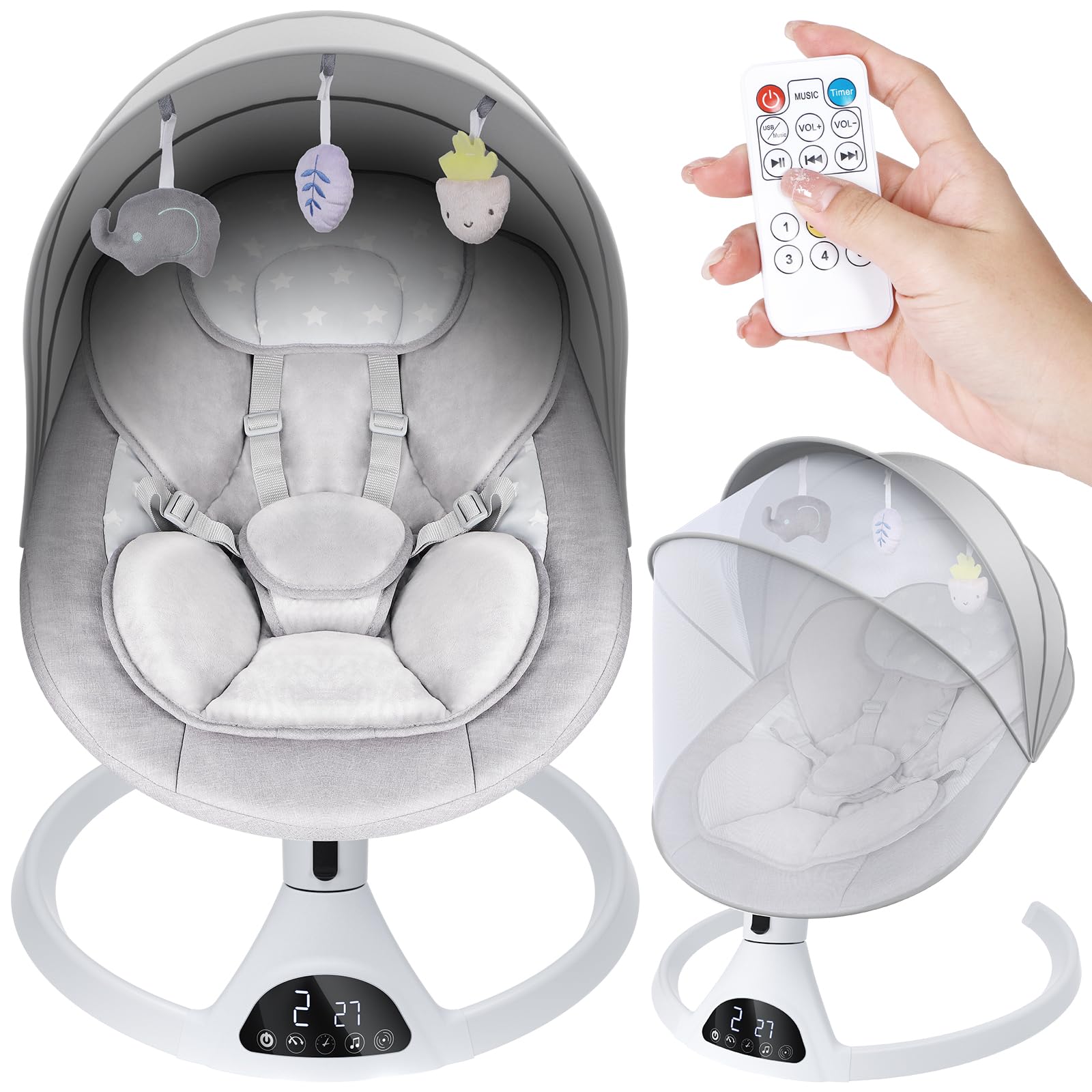 Omzer Electric Baby Rocker - Bluetooth Remote, Music Speaker, Timer & 5 Adjustable Speeds