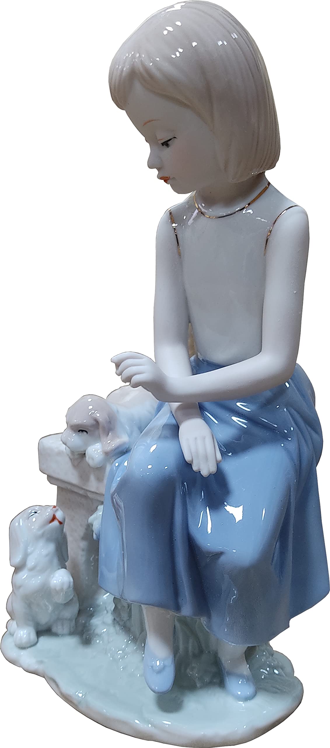 Statuetta in porcellana a forma di ragazza con cani, 24,1 cm