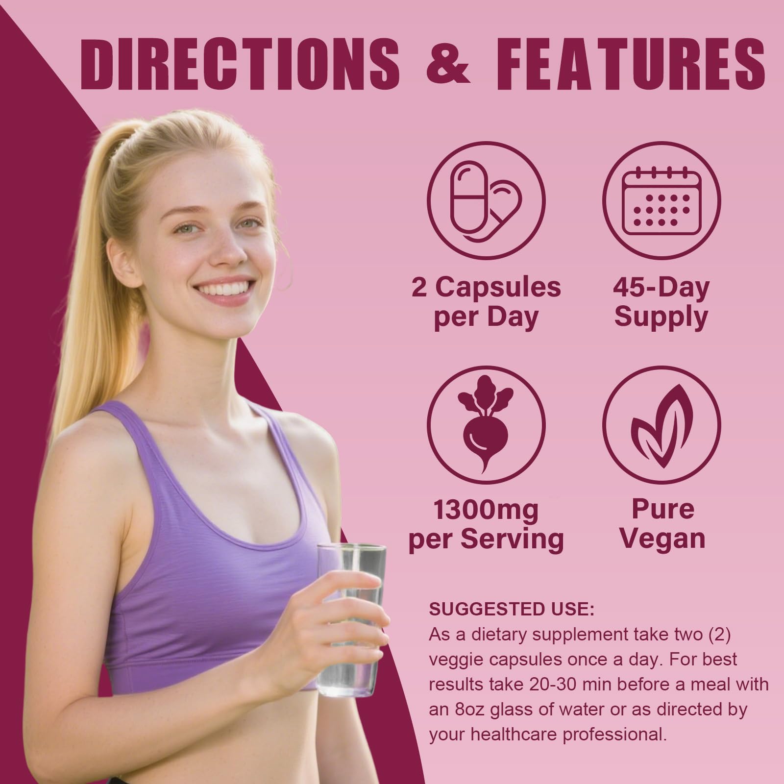 Beet Root Capsules | 1300mg Pure Beetroot Powder Capsules – Supports Blood Pressure, Natural Energy & Endurance - 90 Capsules, 45 Days Supply — Amazon image 5