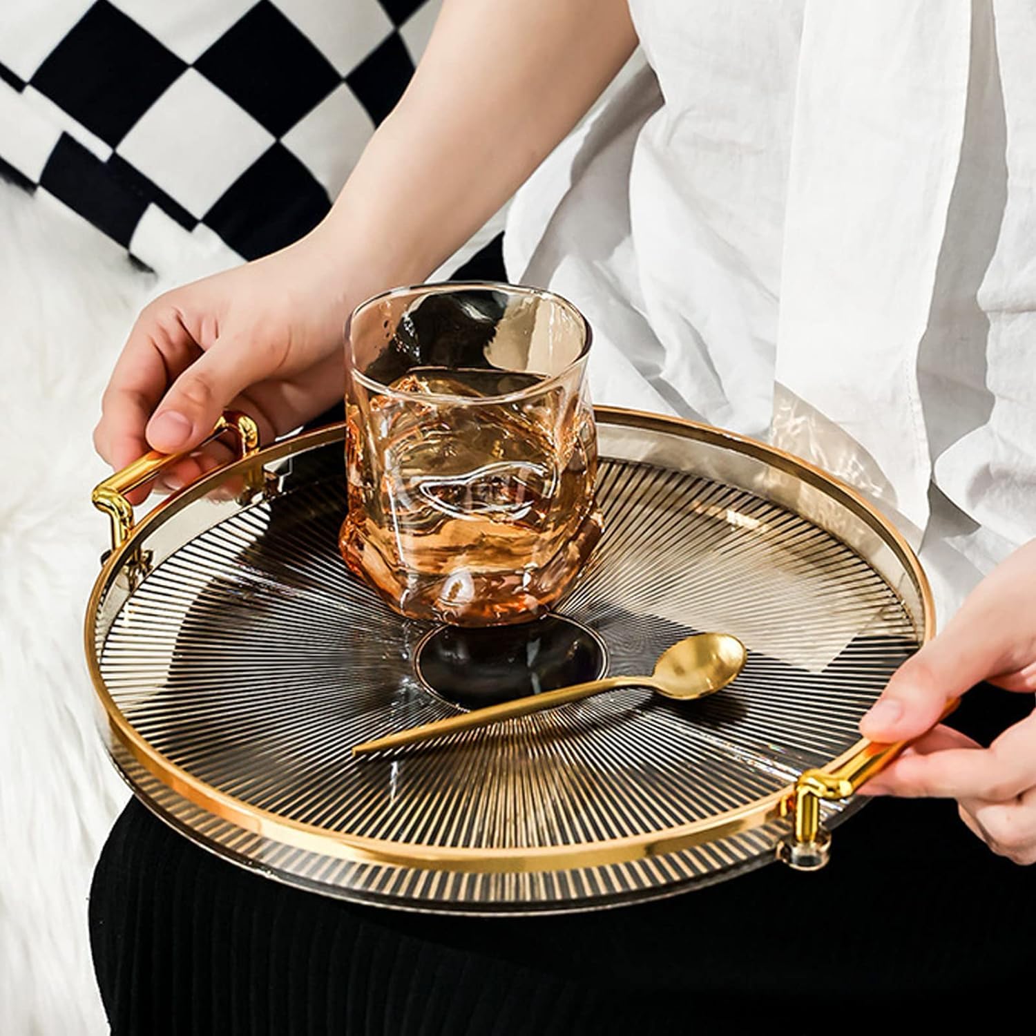 Clefairy Round Serving Tray with Golden Handles and Golden Rim Border, Decorative Plastic Serving Tray for Living Room, Bathroom, Kitchen | Tray Decor for Party, Coffee Table (B0CRNZZL5P) Amazon Price History, Amazon Price Tracker