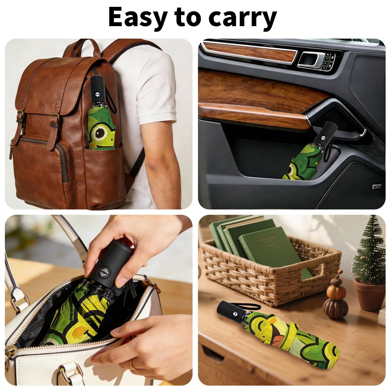 MAYJOYDIY Paraguas plegable automático de rana sonriente cartoon, grupo de ranas lindo, paraguas de viaje a prueba de viento 107cm paraguas compacto para mujeres hombres protección lluvia sol