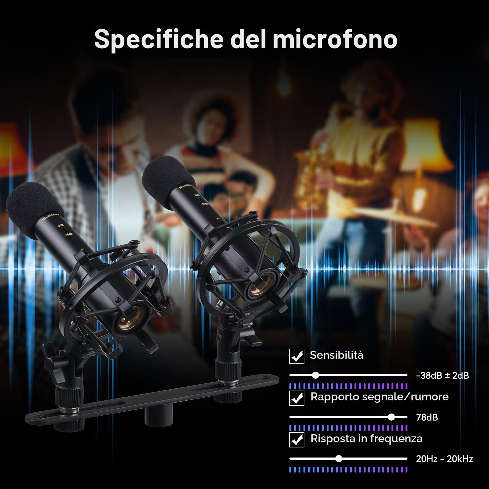 SVBONY SVMic M1 Microfono Dinamico Cardioide per Registrazione Strumenti | Kit Microfono a Condensatore Stereo Professionale con Attenuazione 10dB, XLR a 3 pin, Filtro Passa-Basso 100Hz&SNR 78dB