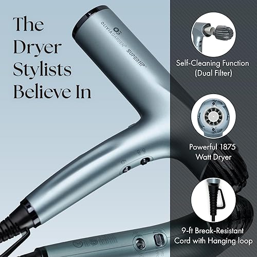 Miniatura 3 de Olivia Garden Secador de pelo profesional SuperHP de 1875 W para todo tipo de cabello, secador de pelo silencioso y de secado rápido, potente