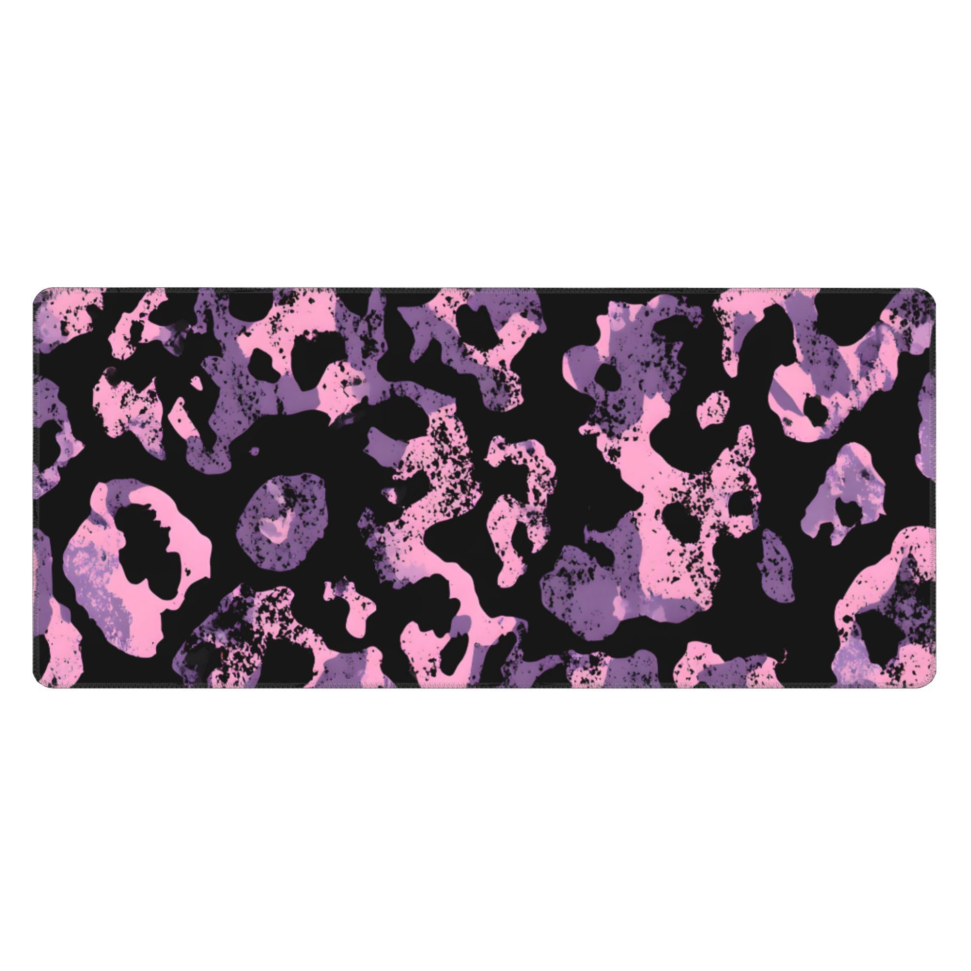 Purple Leopard Print Extended Gaming Mouse Pad, with Stitched Edges Large Mouse Pad Desk Protector, Rubber Base Mousepad Keyboard Mouses Mat for Work Game Office Home- 32" X 12" Inch