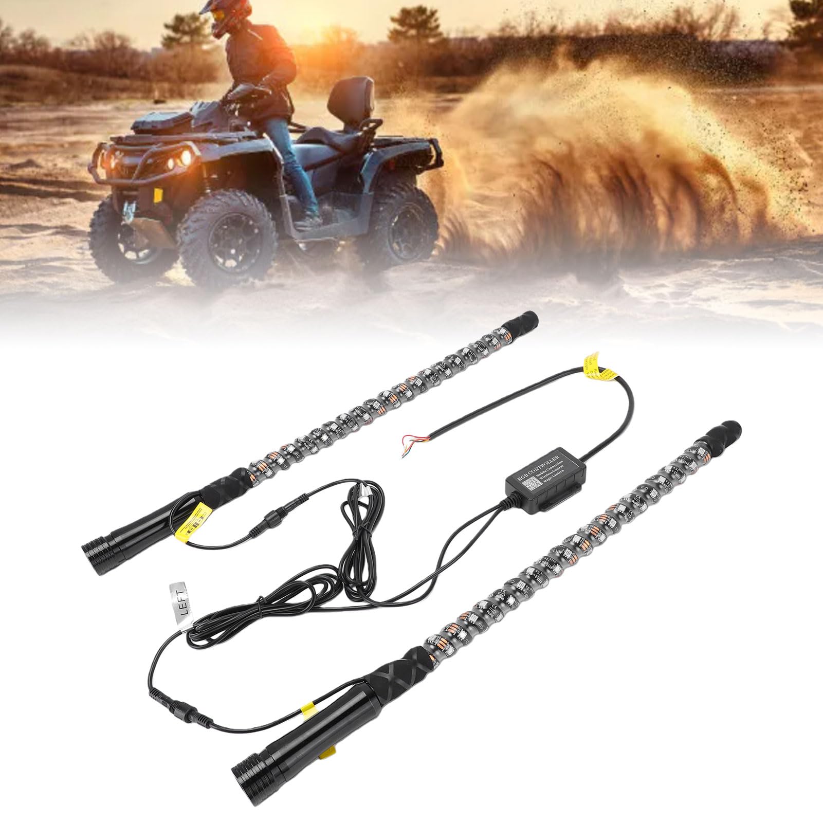 Yctze Bicz LED RGB 2 szt. Wysoka jasność Bluetooth Pilot Aplikacji Sterowanie muzyką Synchronizacja Muzyki Dynamiczne Gonienie Efekty Płynięcia dla UTV ATV Ciężarówka Terenowa 0,6