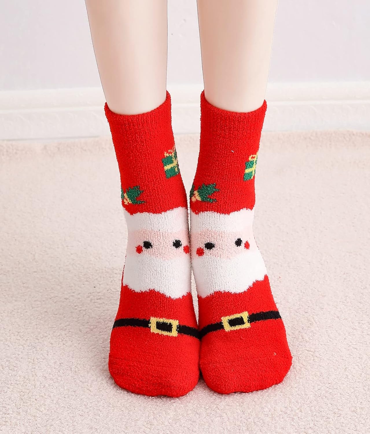 Gellwhu Adult Christmas Fuzzy Socks with Grips Plus Size Warm Winter Luxury Cozy Fluffy Holiday Socks Stocking Stuffers Gifts - Image 6