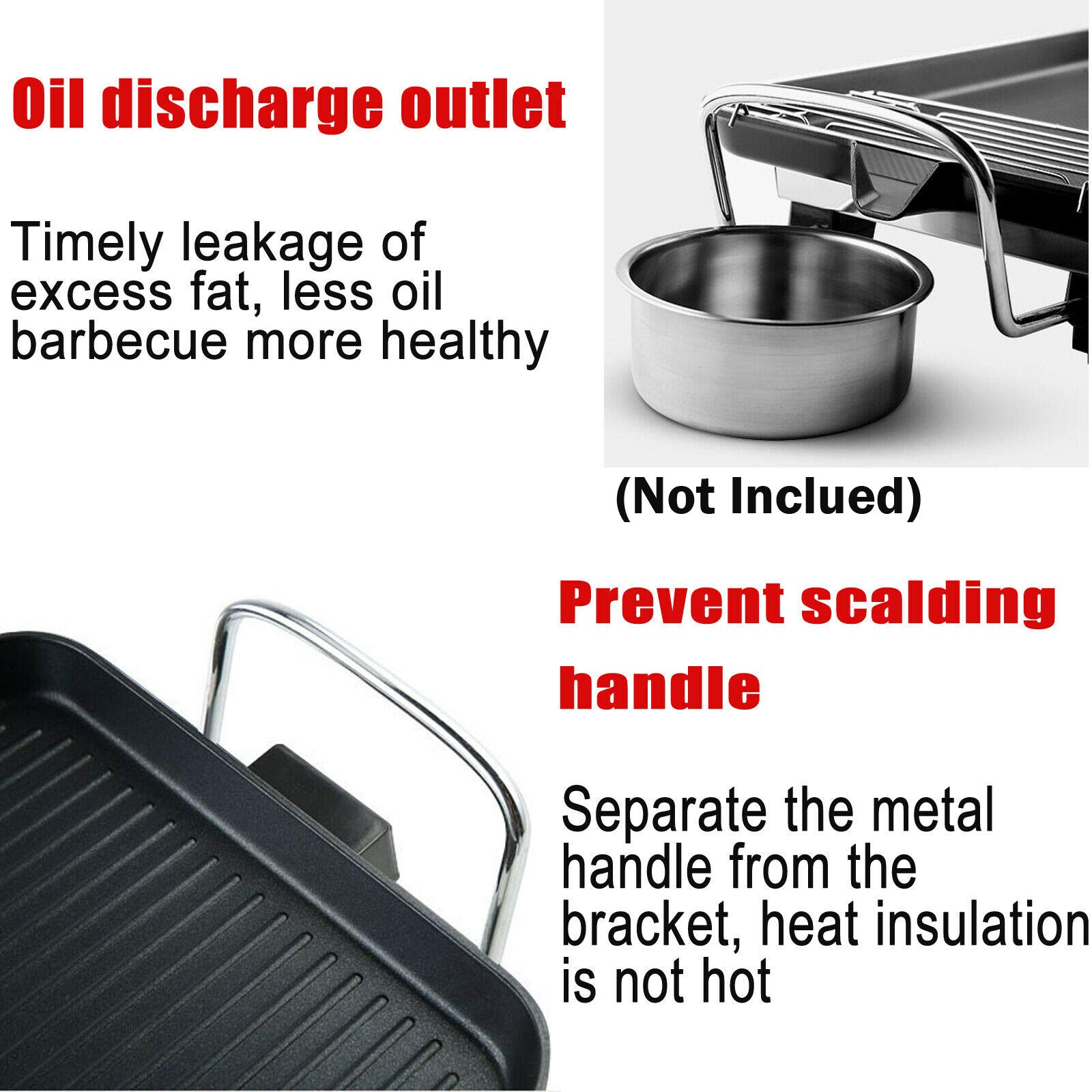 Parrilla eléctrica Teppanyaki, plancha for barbacoa de 1500 W, placa calefactora con revestimiento antiadherente y calentamiento rápido, for cocinar en el escritorio, for reuniones familiares, cenas,