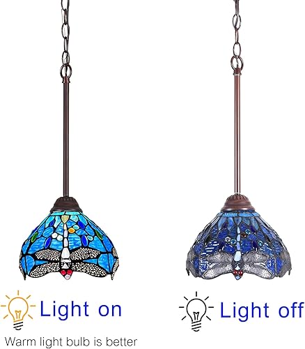 Miniatura 6 de Capulina Mini lámpara Tiffany con vitrales colgantes, 8 pulgadas de ancho, libélula azul, estilo Tiffany, lámpara colgante para cocina, isla,