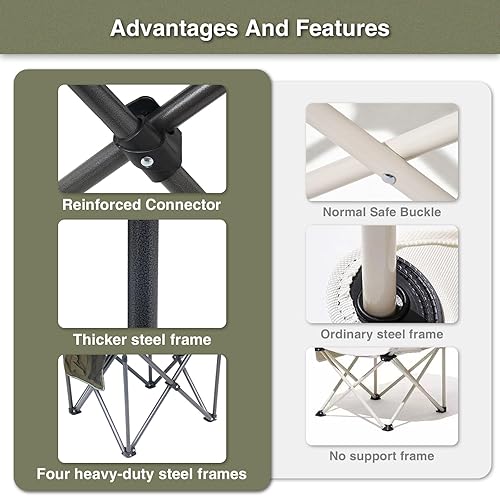 Miniatura 5 de Silla plegable para exteriores resistente con cojín grueso, silla de camping portátil para patio trasero, playa y senderismo, 450 libras