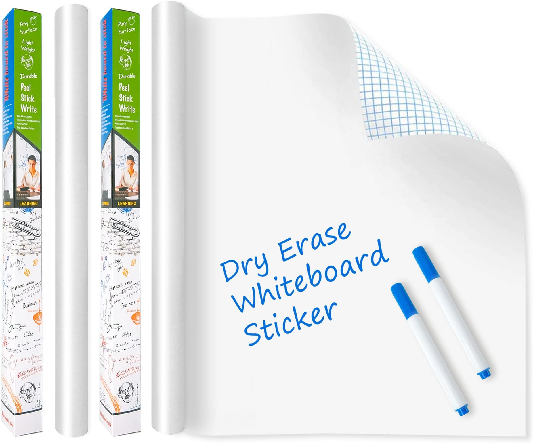 Large Dry Erase White Board for Wall, 2 Roll 17.5"x78.7