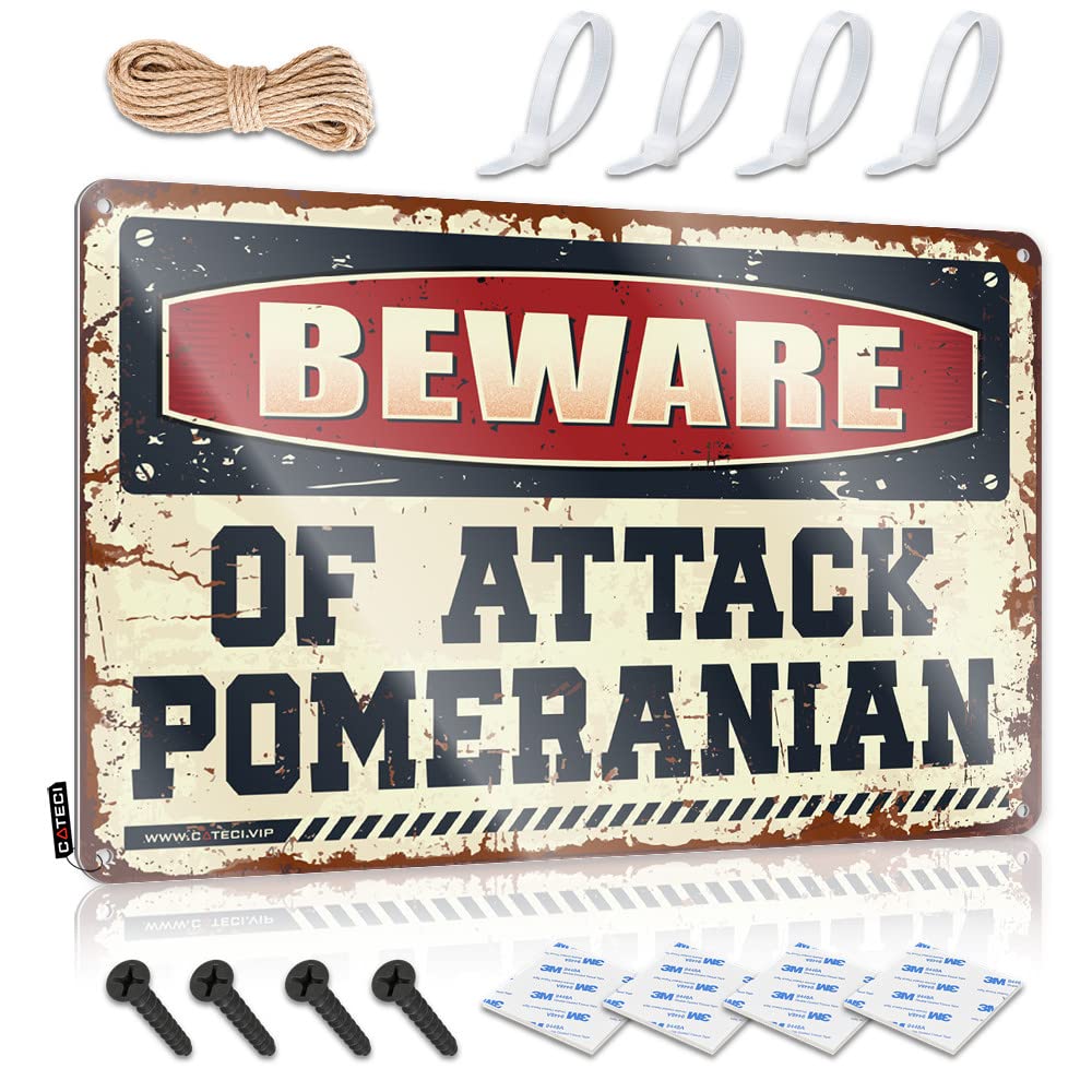 STWNVOITV Bar Tin Signs Vintage Beware Of Attack Pomeranian Tin Sign Garage Tin Sign Garage Decor For Men(20X30CM)