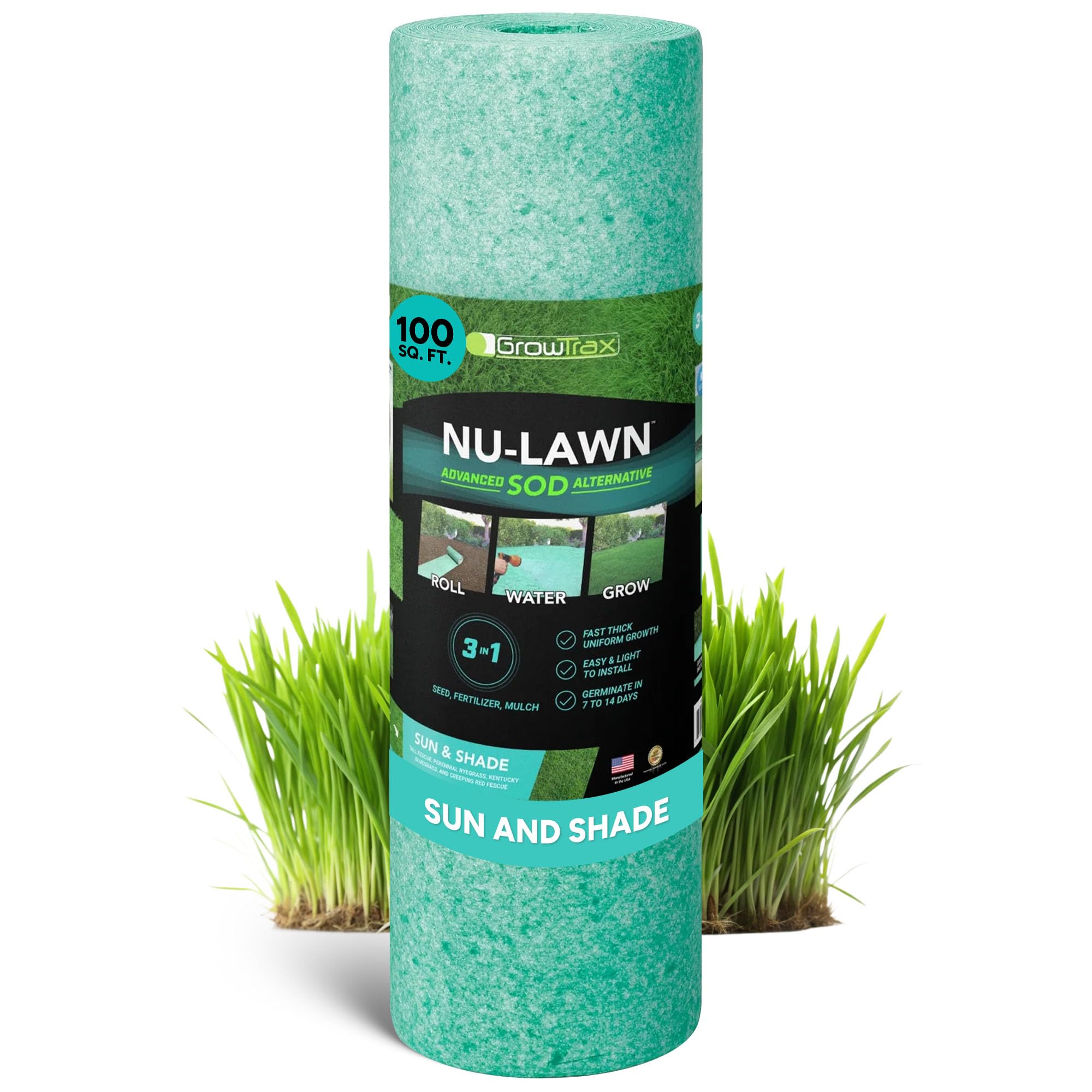 Growtrax Tapete biodegradable para semillas de hierba, 100 pies cuadrados, color verde | Semilla de césped para césped, parches de perro y sombra, solo riega y cultiva, sin césped artificial o artificial