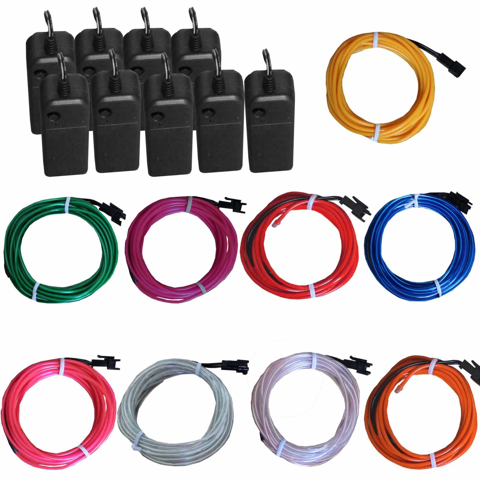 TDLTEK9 Pack 15Ft Neon Glowing Strobe Electroluminescent Wire/El Wire(Blue, Green, Red, White, Purple, Pink, Orange, Yellow, Aqua Blue)