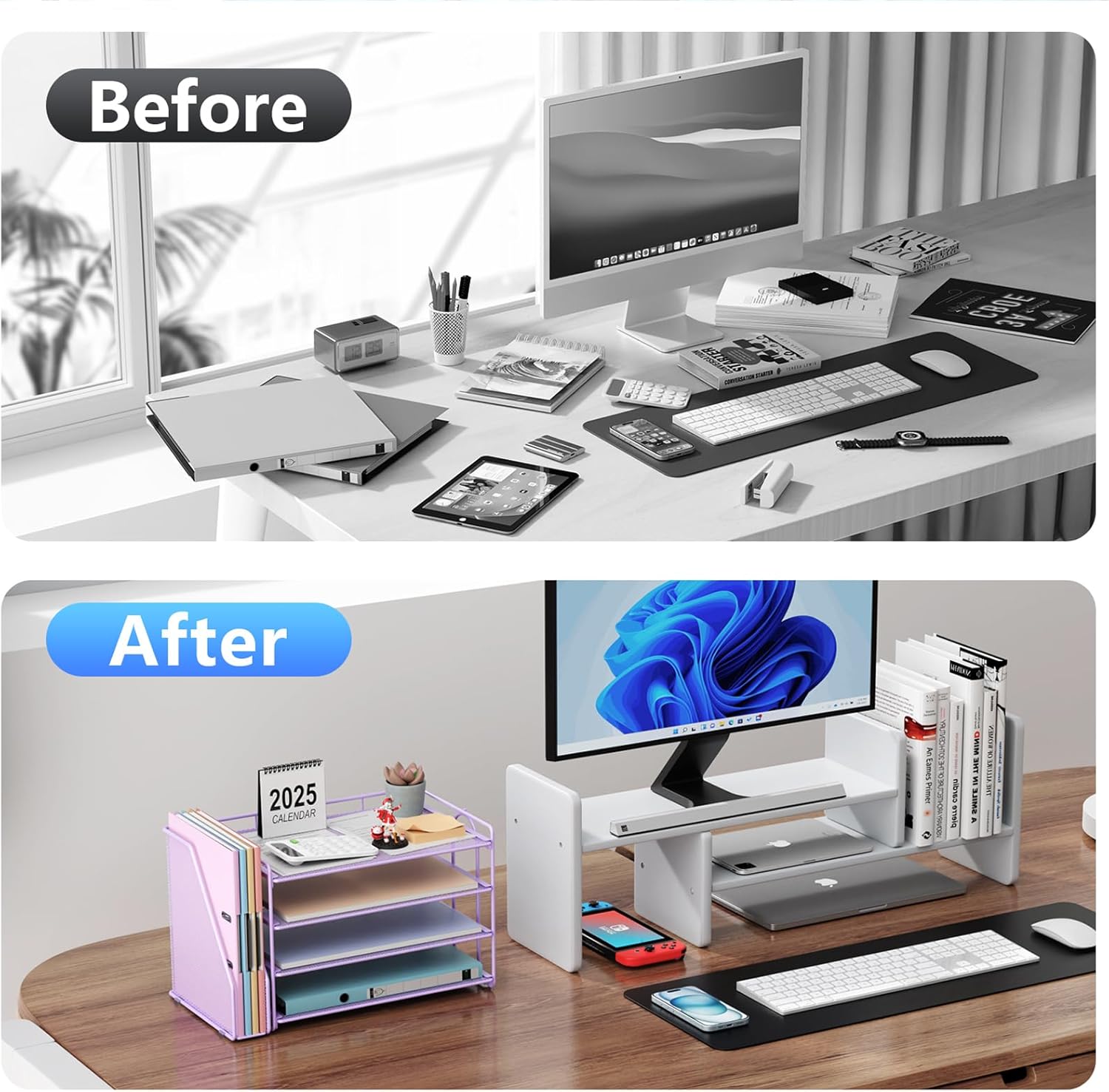 gianotter 4-Tier Paper Organizer With Magazine Holder, Desk Organizers and Accessories, Desk Accessories & Workspace Organizers, File Organizer for Office Supplies Storag (Purple, 4-Tier) - Image 2