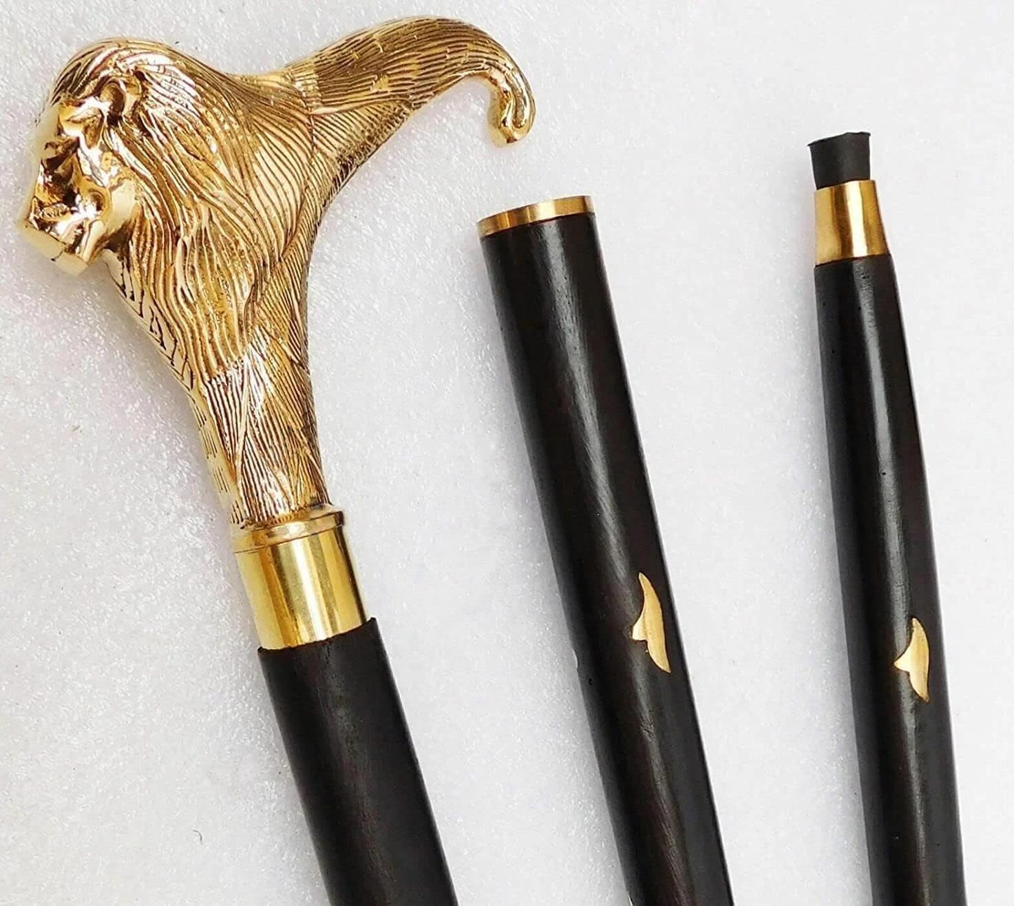 Lion Head Walking Cane Wooden Walking Stick Decorative Lion Handle Cane Collectible Display Staff for Men and Women