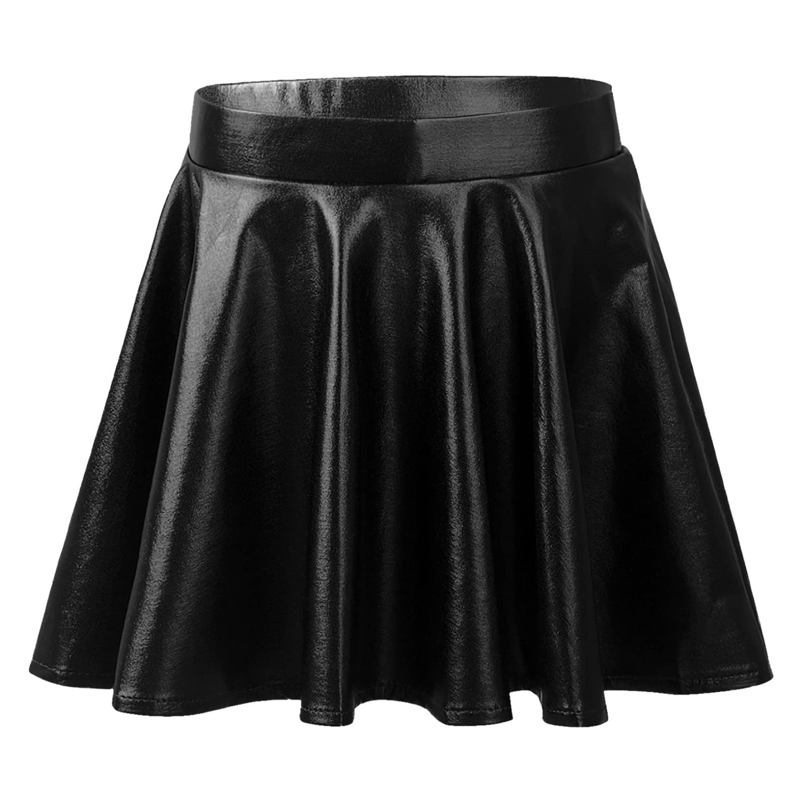 Choomomo Kids Girls Pleated Metallic Ballroom Dancewear Roller Skating Ballet Dance Skirt with Elastic Waistband Black 16 Years
