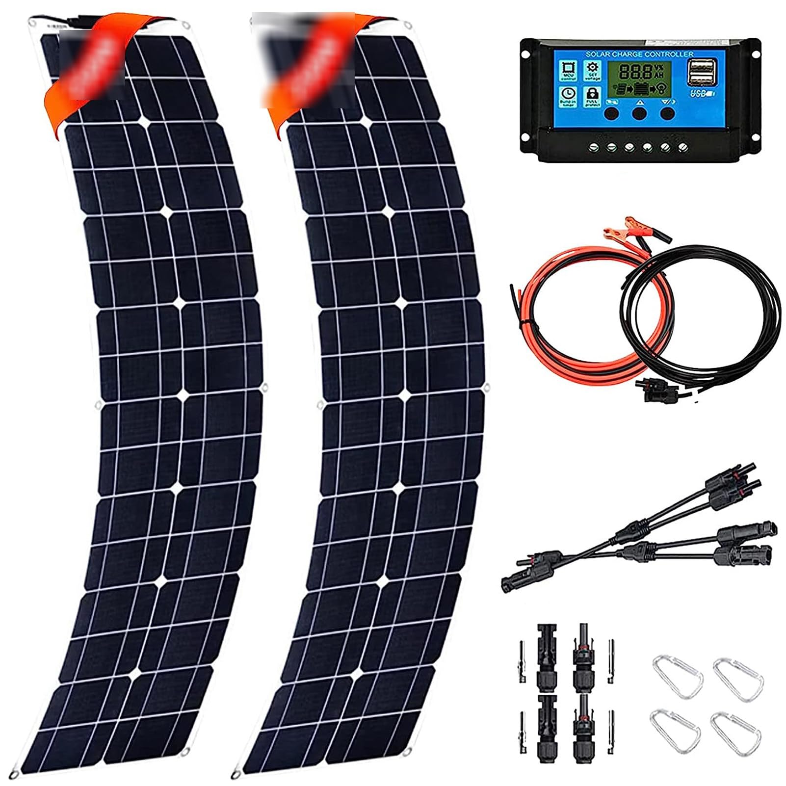 Kit Pannello Solare, Set Pannello Solare 800W 4 Pezzi 200W Pannello Solare Flessibile in Silicio Monocristallino 12V-48V Modulo Fotovoltaico con Regolatore di Carica(40A),2X200W