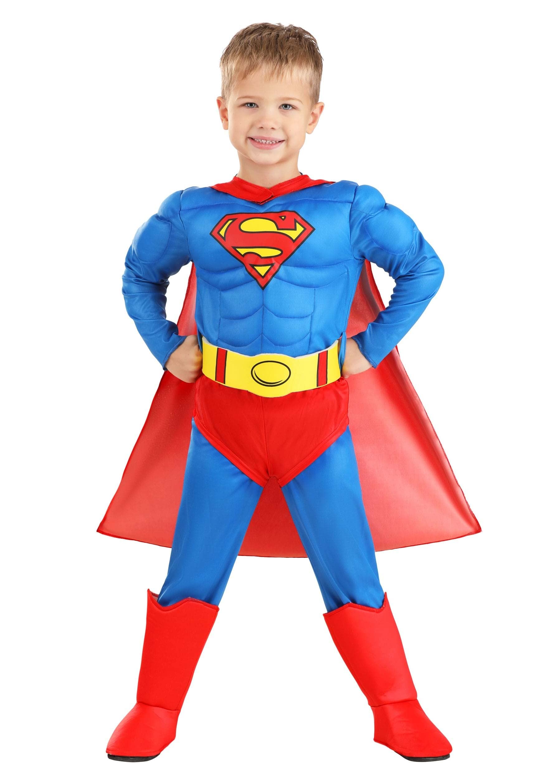 Toddler Classic Superman Costume, Red & Blue Superhero Suit & Red Cape for Movie Hero Comic Cosplay & Halloween