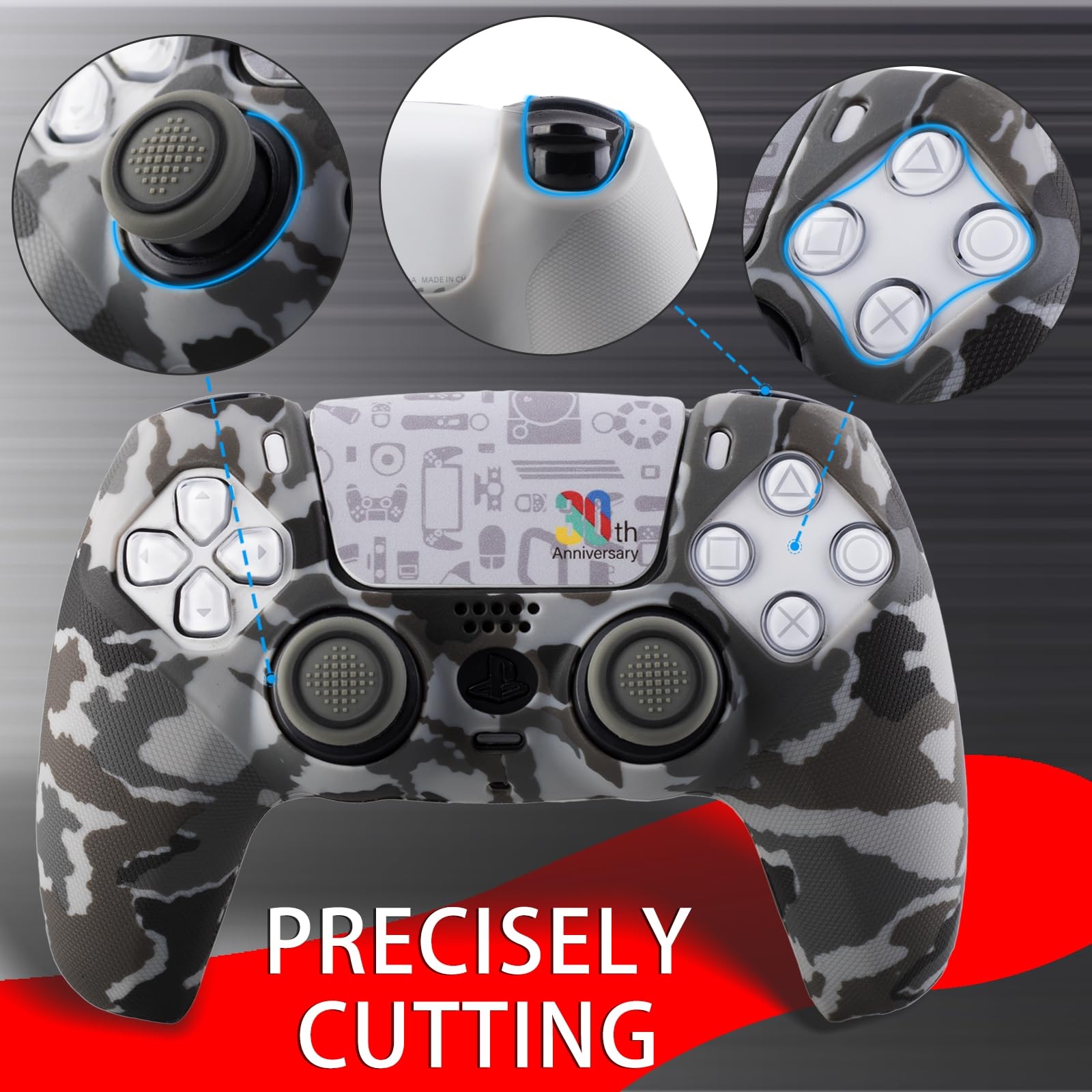Non-Slip Silicone Cover for PS5 Controller with Thumbstick Caps * 2 & Sticker * 1 30 Years Anniversary